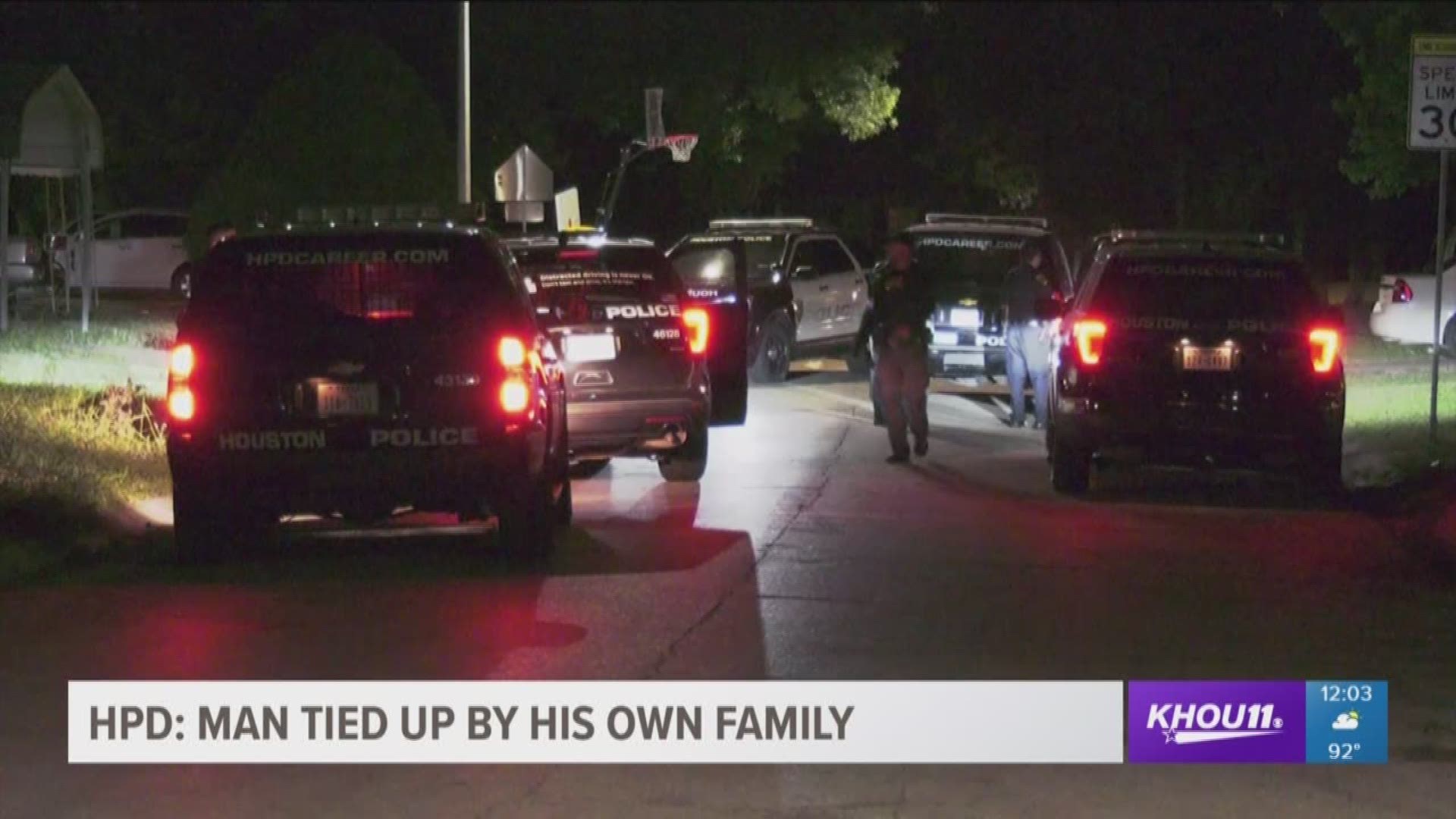 A man was tied up by his own family members in a home invasion in southeast Houston, according to the Houston Police Department. 