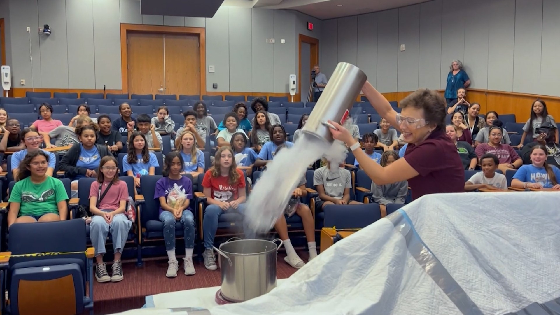 Children are thrilled whether Tatiana Erukhimova is demonstrating the effects of liquid nitrogen or vacuum pumps on marshmallows.