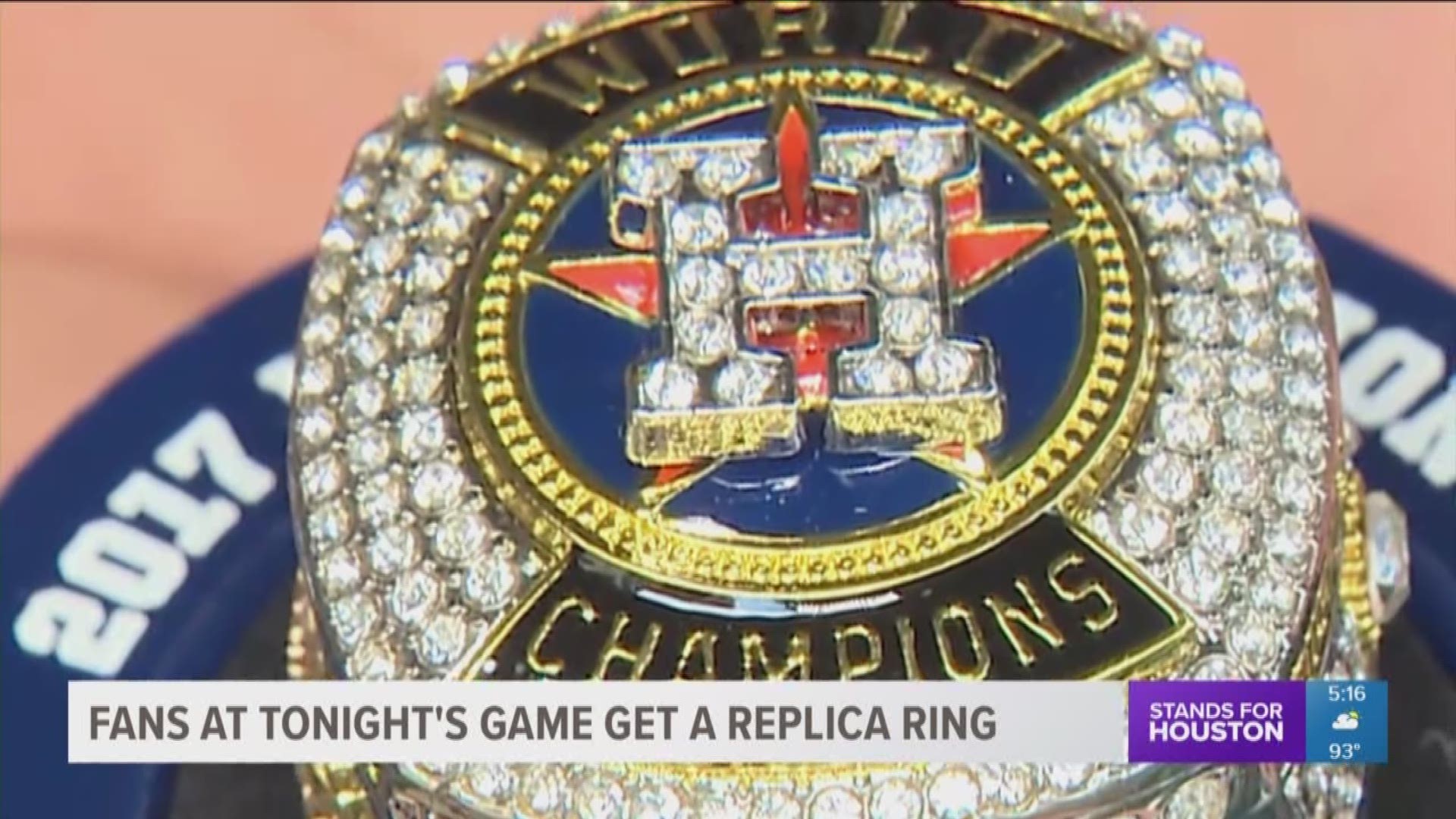 Fans at the Astros' game against the Athletics Wednesday night get World Series replica rings.