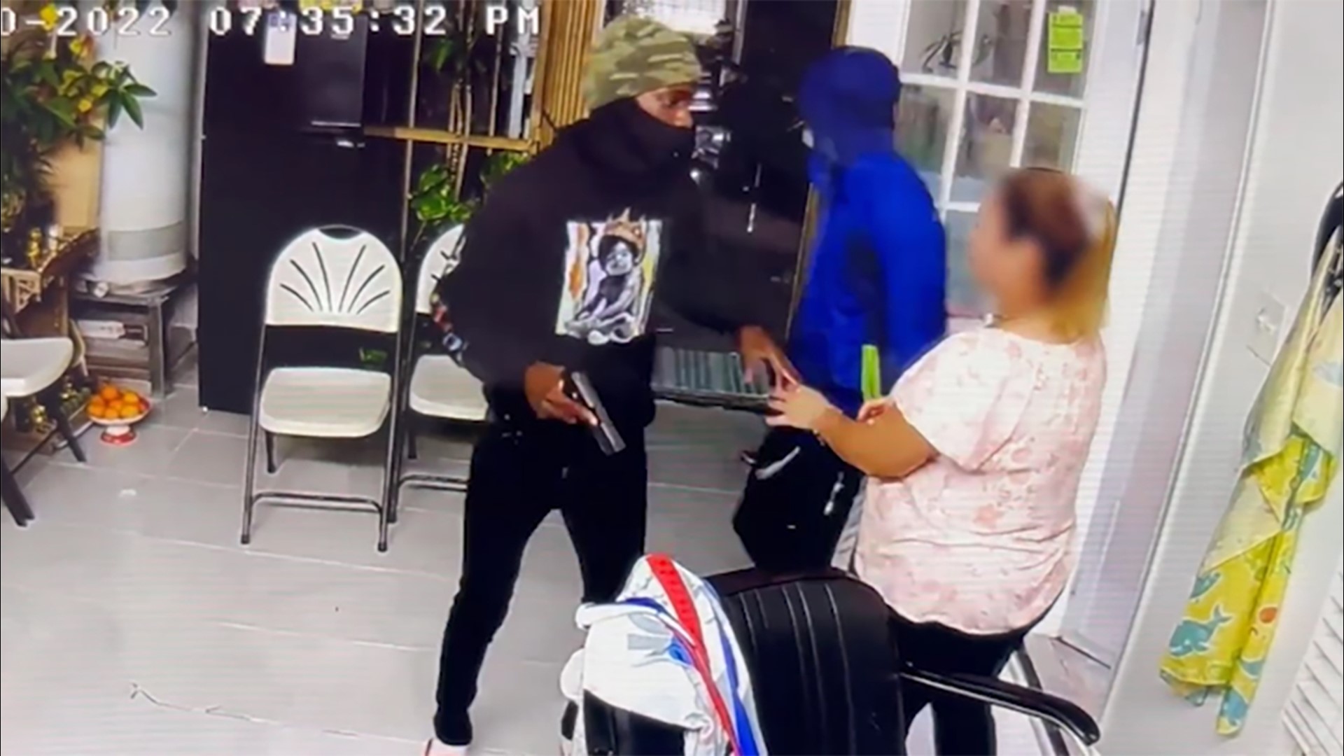 The Houston Police Department is asking for the public's help identifying the suspects seen on video robbing a woman at gunpoint in July 2022.