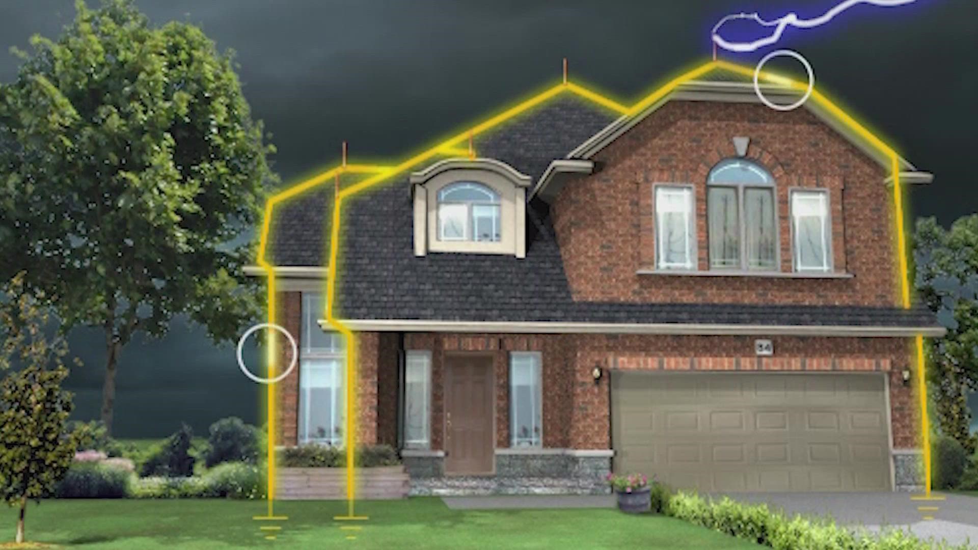 The company uses what they call "air terminals," which look kind of like lightning rods, to help keep homes safe.