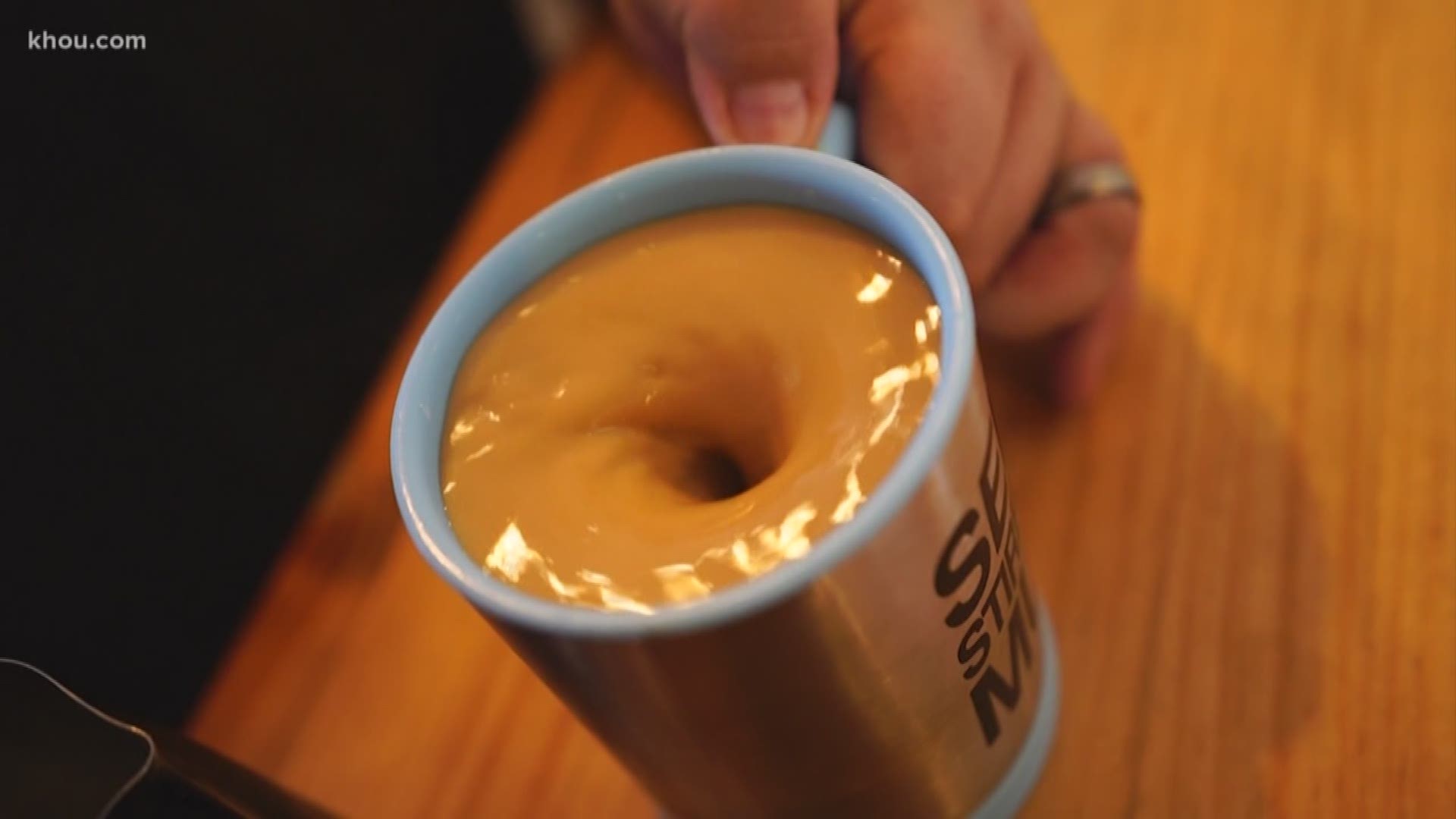 Preparing your morning cup of coffee just got easier. There's a self-stirring mug that lets you add cream, sugar and then press the stir button!