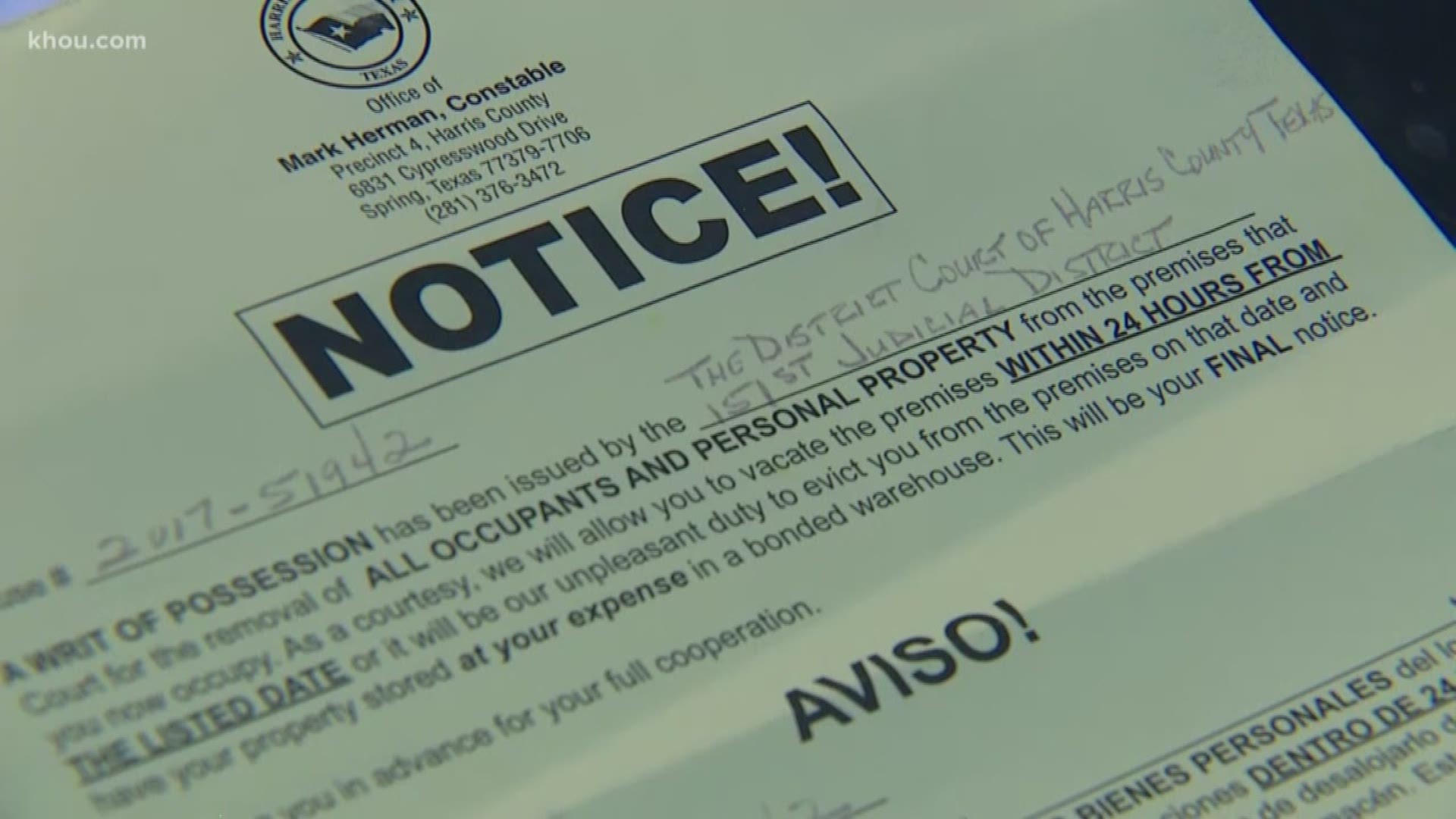 An eviction deadline of three days has been given to a 70-year-old Humble woman, fighting to keep the home she’s lived in for over 65 years.