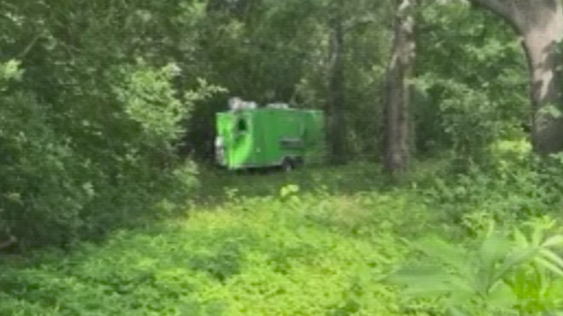 On Sunday, the $40,000 food trailer was stolen. On Monday, it was found in the woods about 3 miles away from where it was taken in north Harris County.