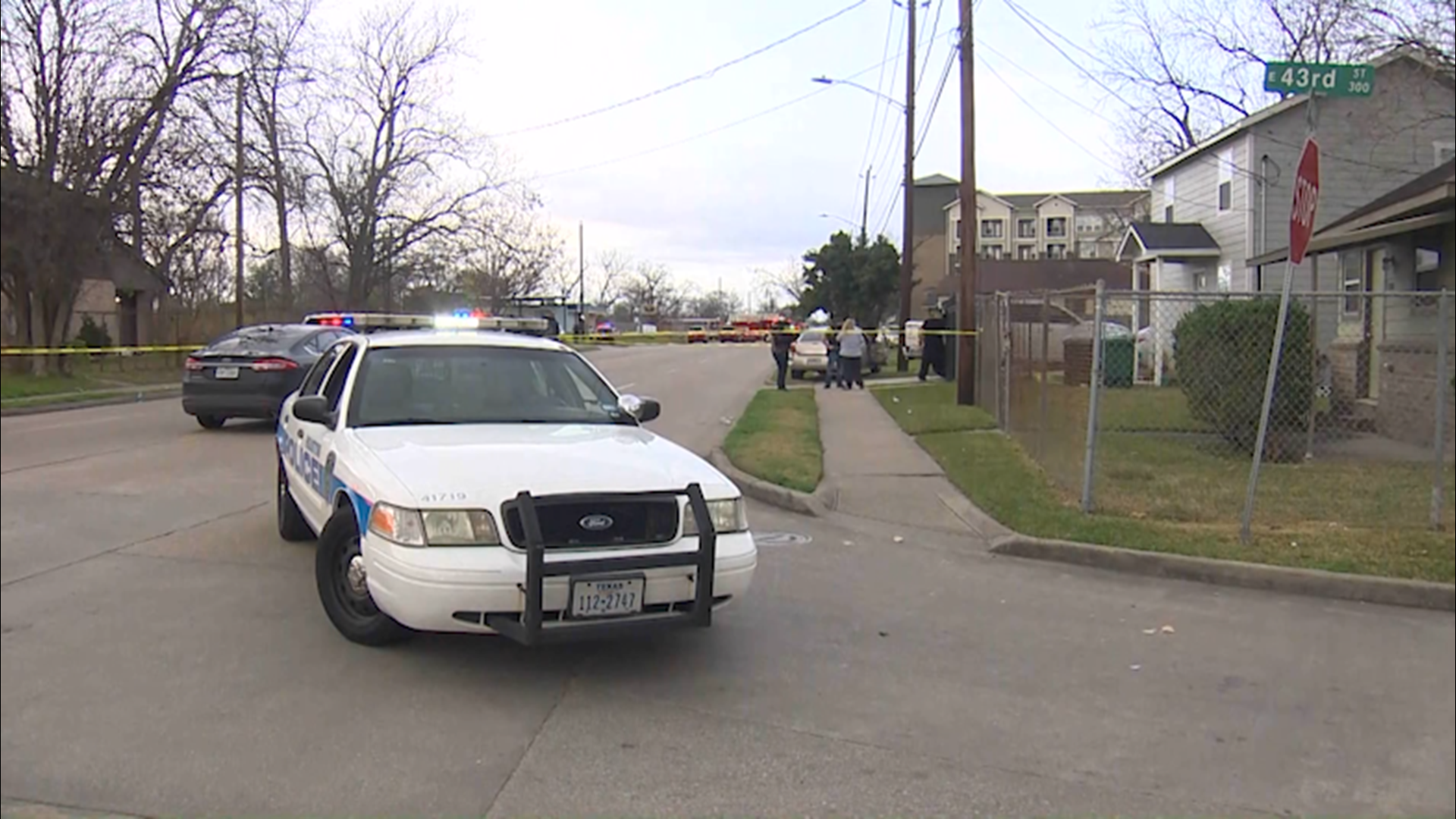 Houston police say an officer shot and wounded a murder suspect who opened fire on him and several innocent bystanders in north Houston Monday afternoon.