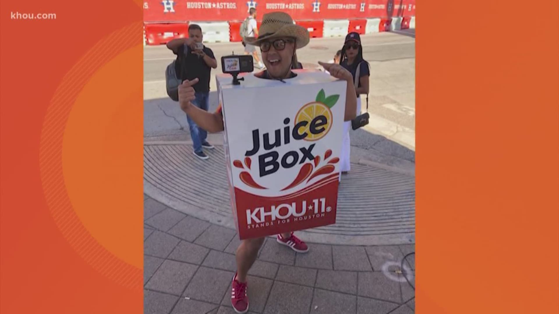 Ruben Galvan sported the KHOU 11 Juice Box outside of Minute Maid Park for Astros Fan Fest.