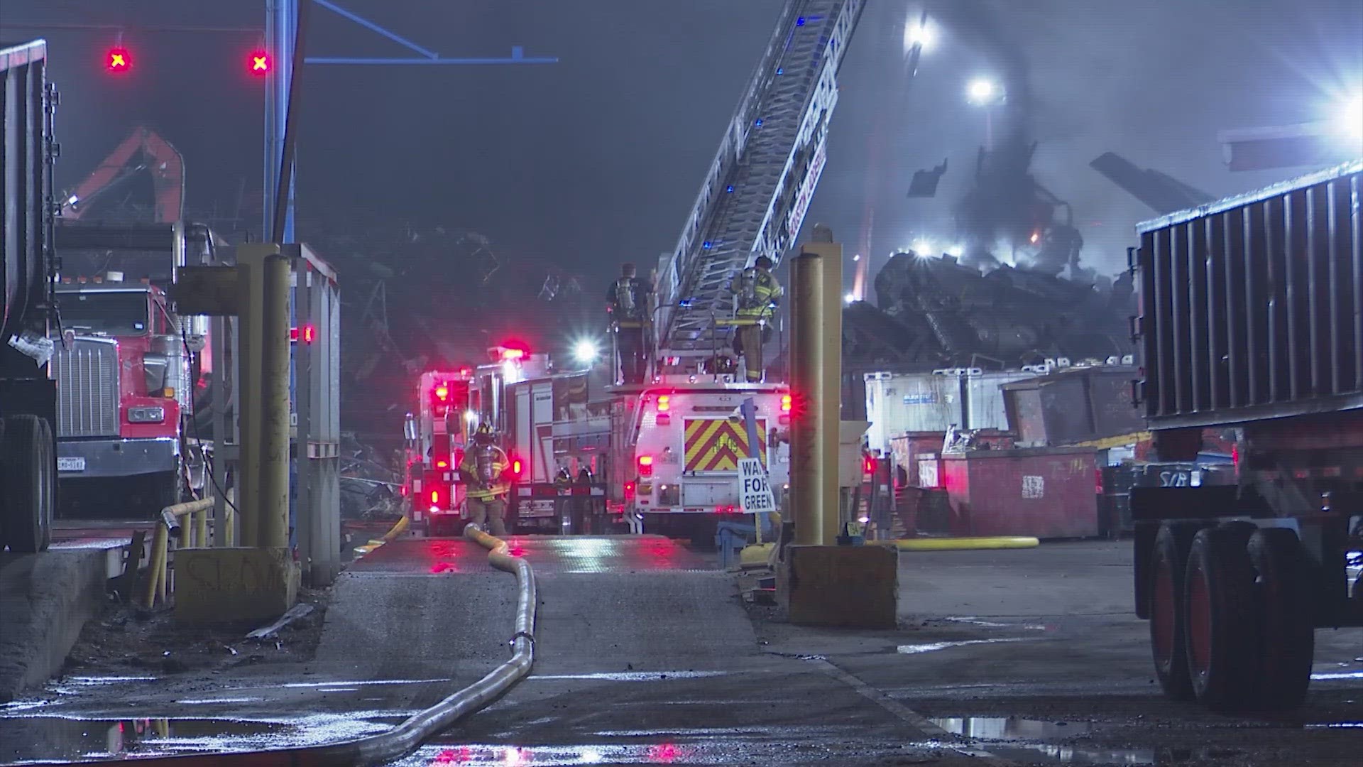 Firefighters put out a blaze at a recycling center on Holmes Road near Highway 288.