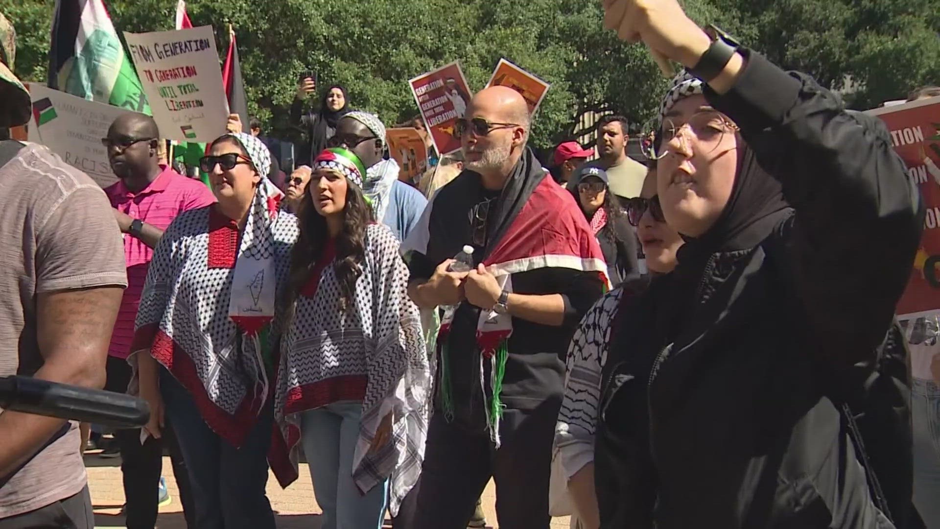 Saturday's (10/14) protest was one of many held across the country as the war in the Middle East rages on.