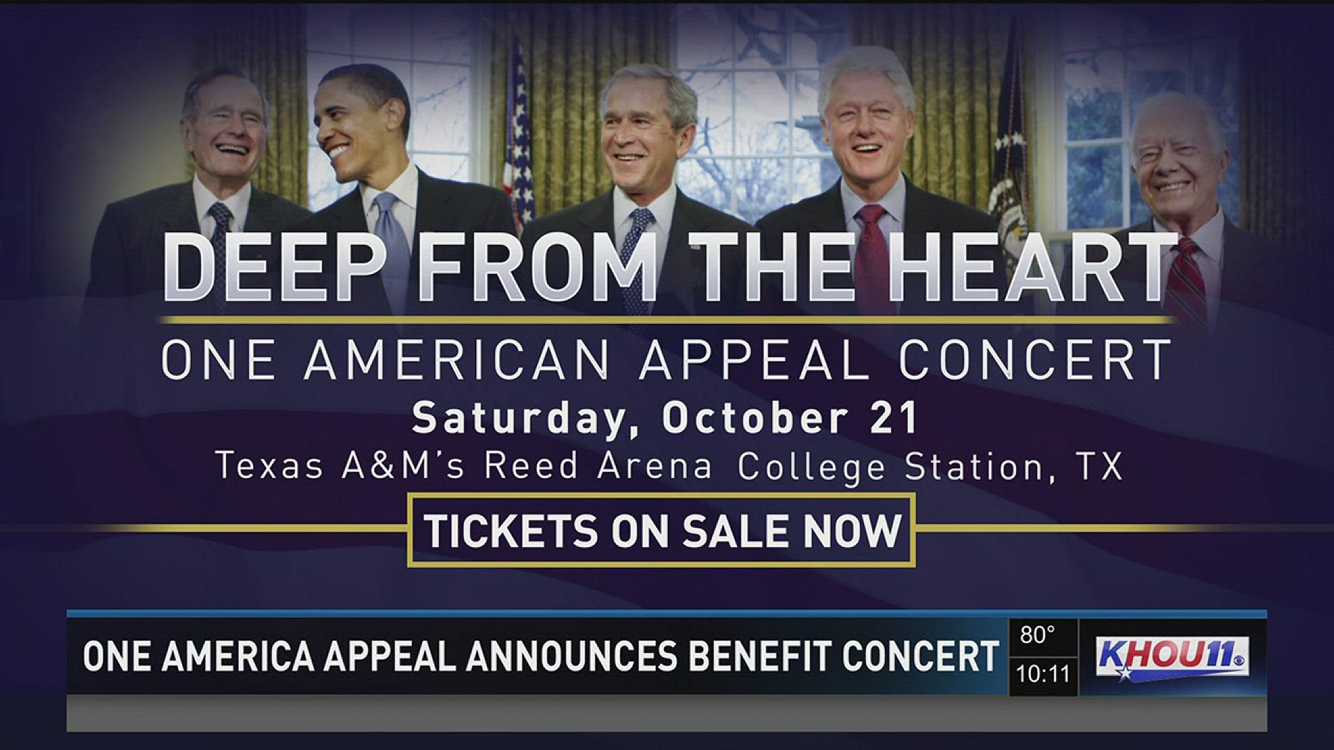 All five living former U.S. presidents will be part of a concert later this month to benefit hurricane relief efforts.