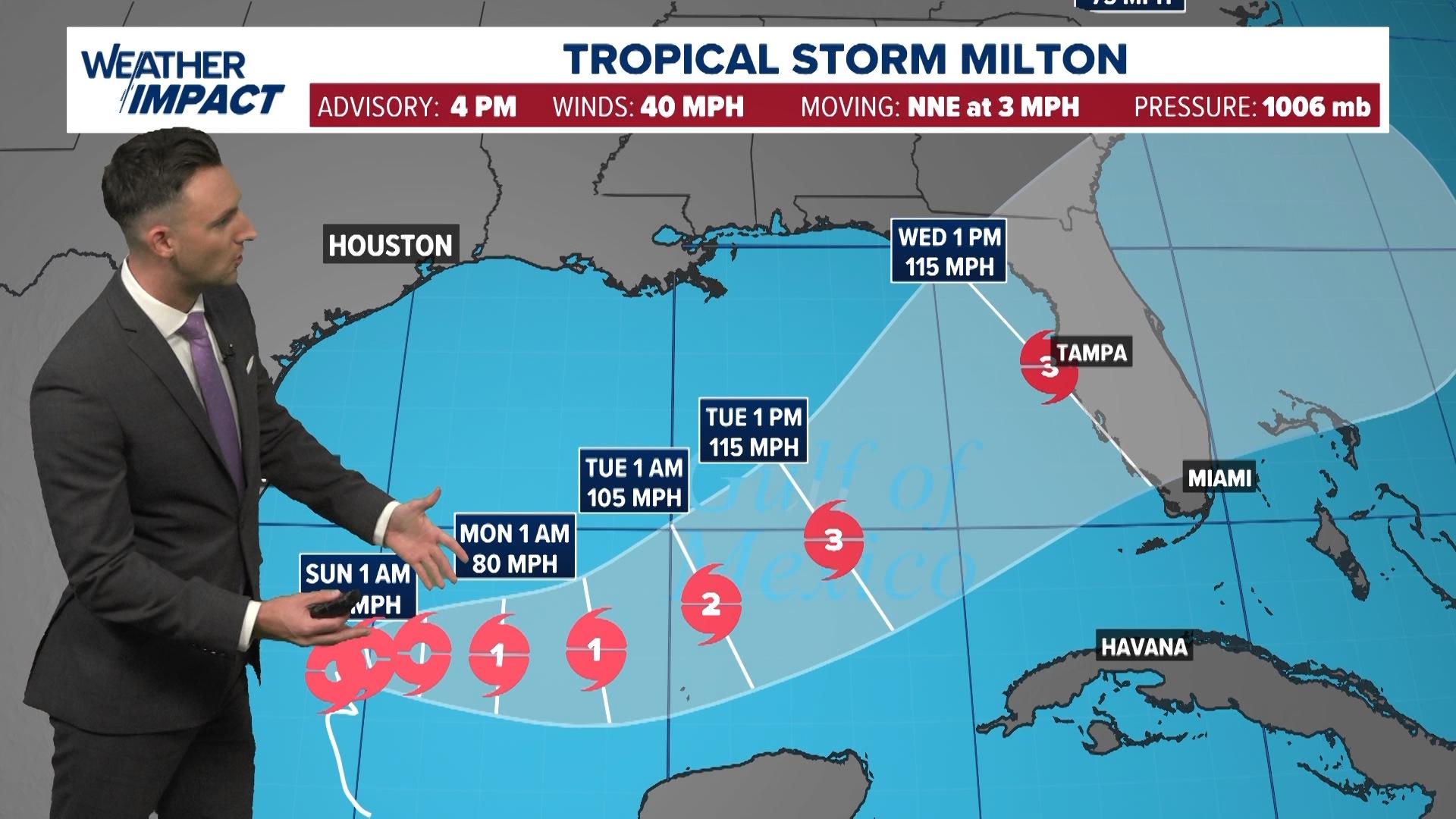 The latest forecast brings Milton into the Tampa Bay area as a category 3 hurricane on Wednesday afternoon.