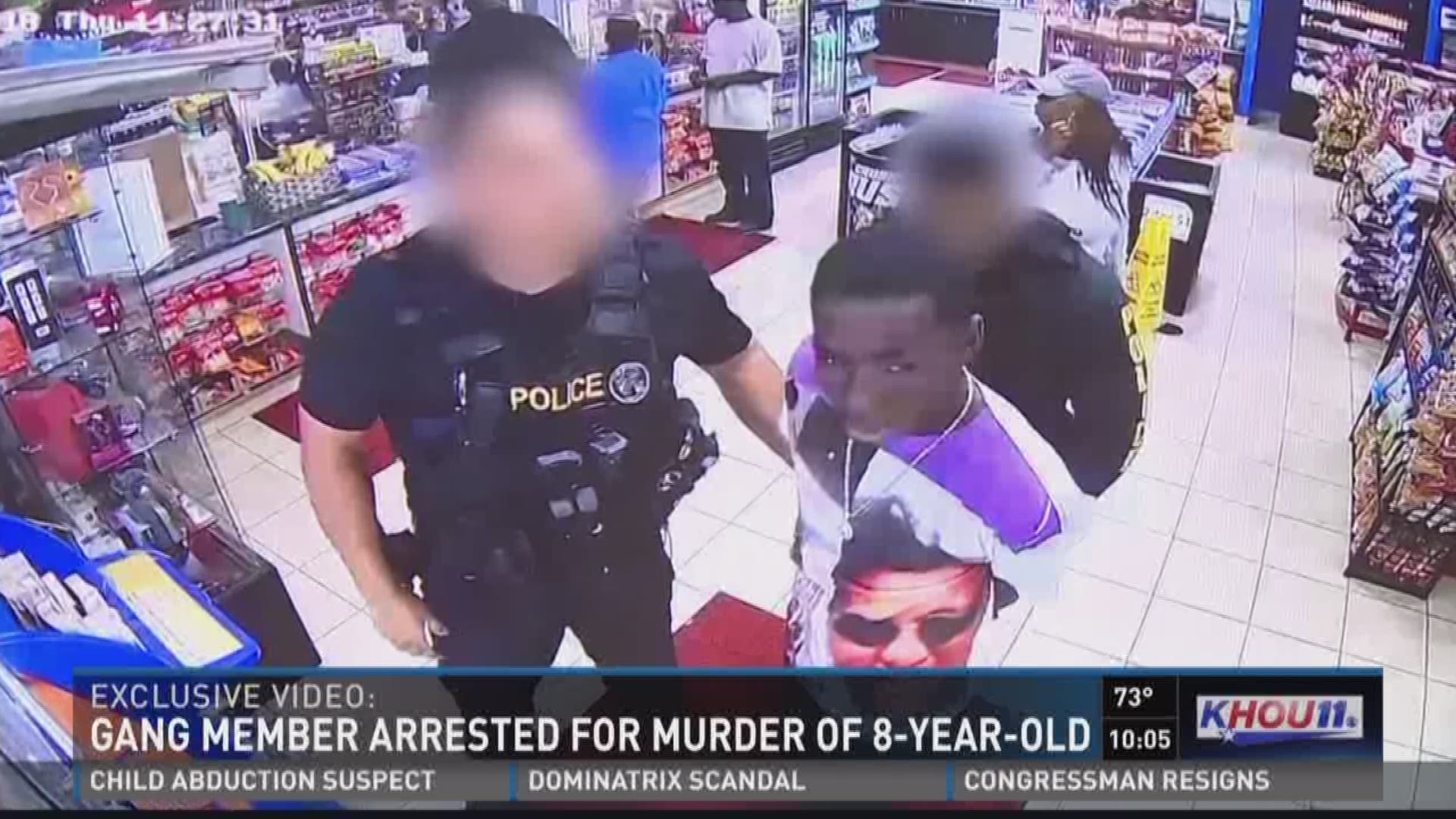 Surveillance footage from a convenience store shows the moments police arrested one of the suspects in a deadly shooting that killed a little boy.