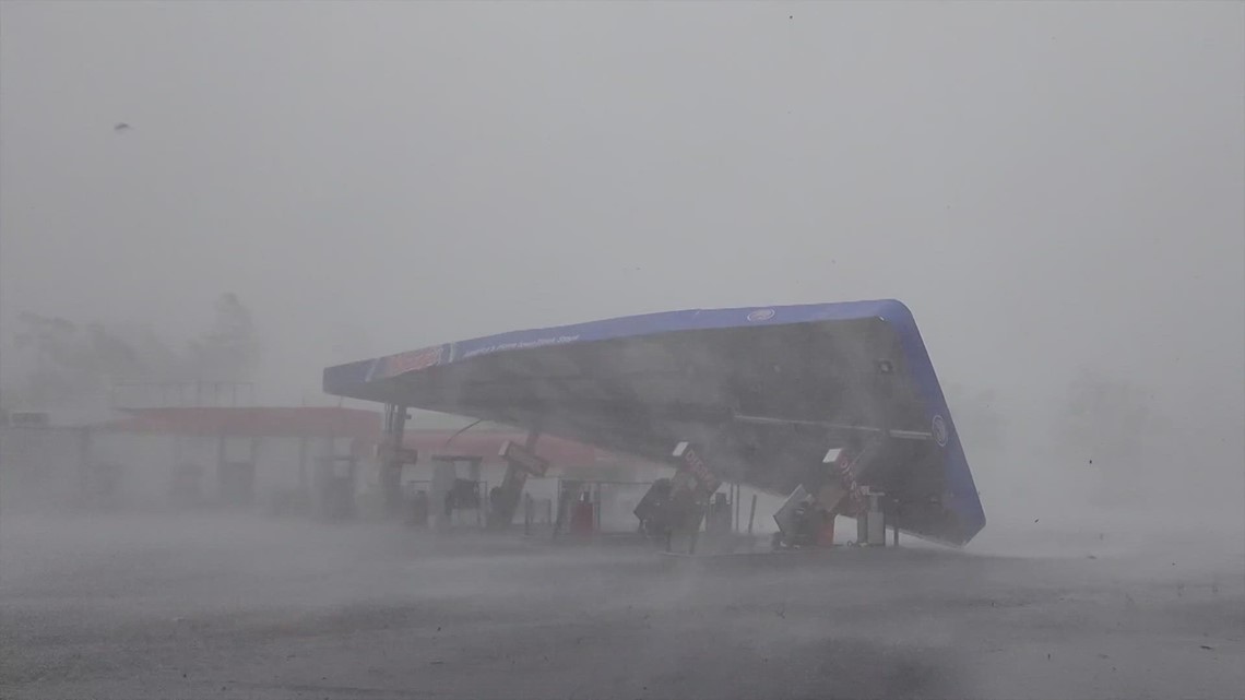 Hurricane Idalia causes damage at gas station near Perry, Florida