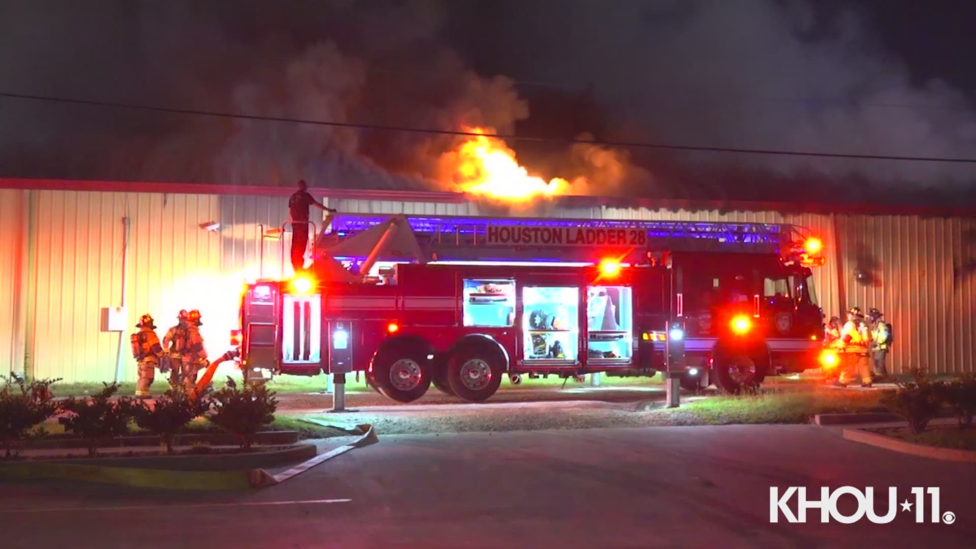 Firefighters responded to a two-alarm building fire at a business located just off the Westpark Tollway early Monday.