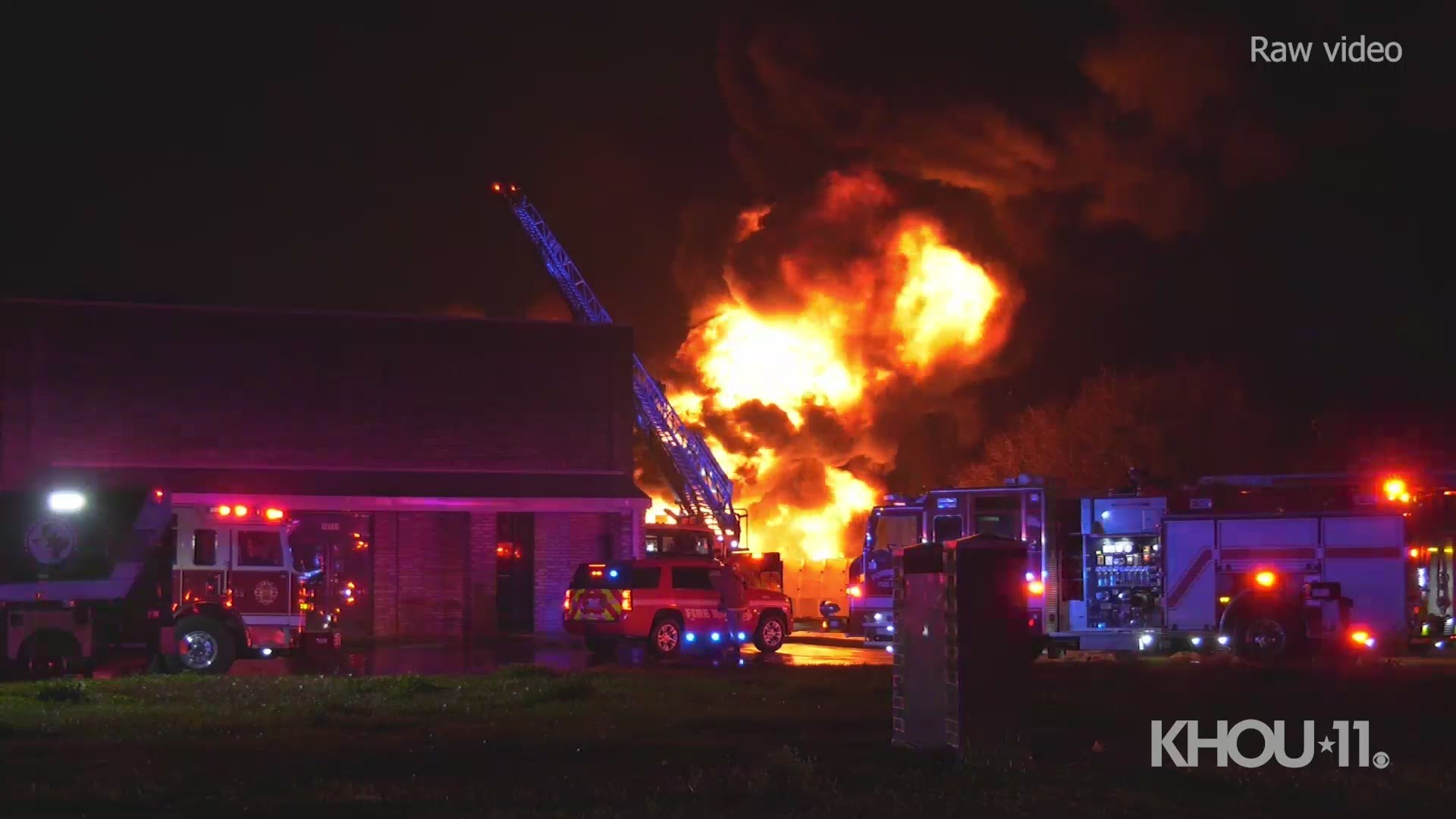 A fire in the 19700 block of Aldine sent a large column of flames and smoke into the skies north of Houston late Wednesday.
