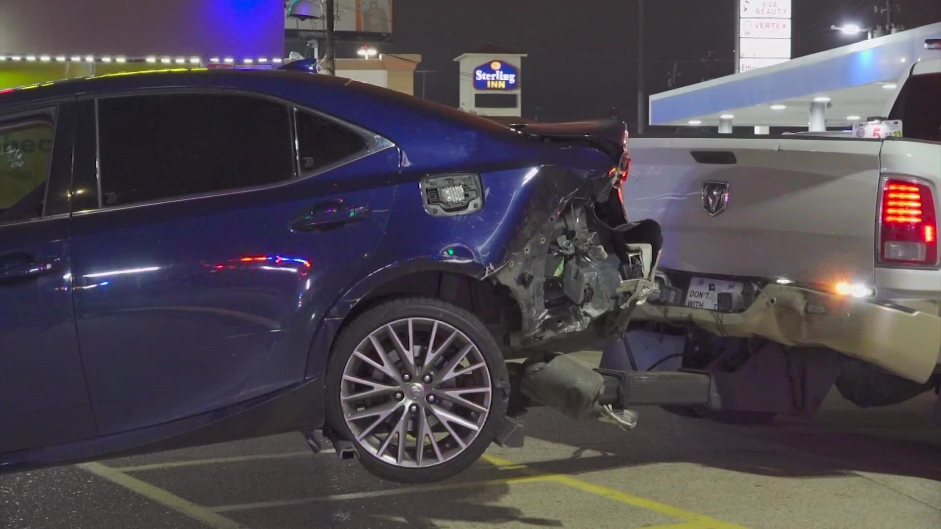 A police officer was injured when a suspected drunk driver hit them while they were involved in a separate chase in southwest Houston early Tuesday, police said.