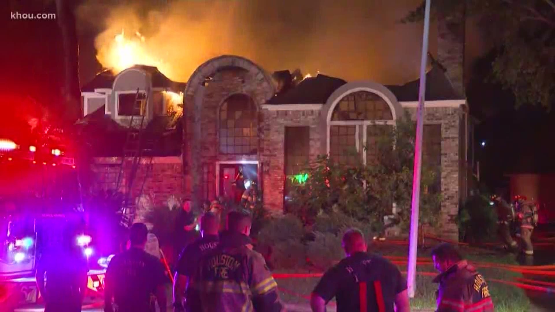 Firefighters battled a large fire that destroyed a home in northwest Houston overnight.
