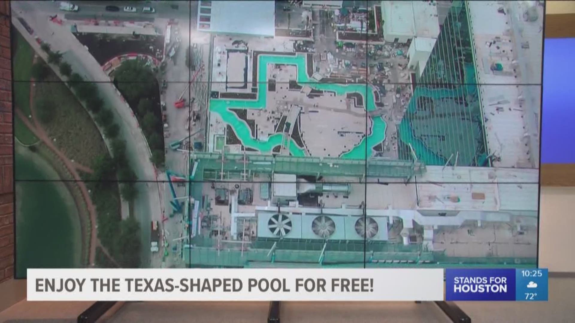 The Marriott Marquis is offering three chances for people to take part in a free party at its Texas-shaped pool.