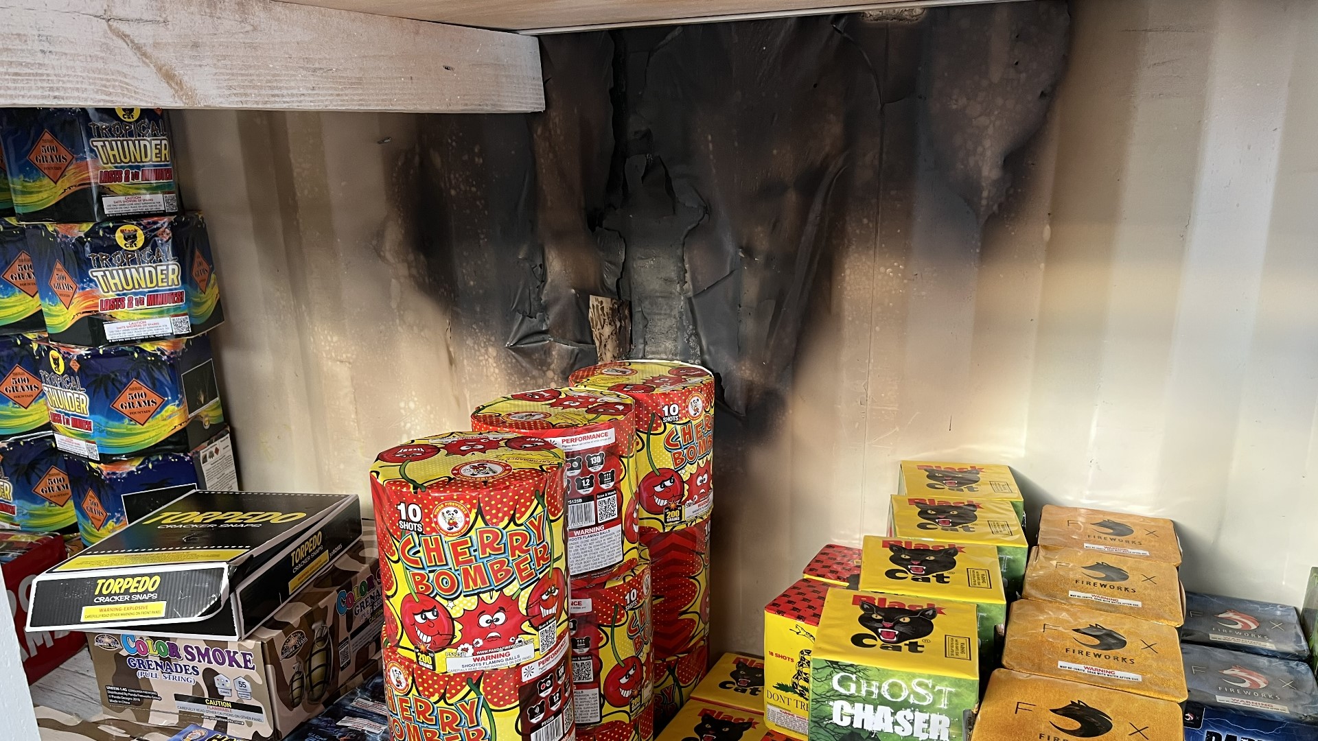 Julian David Guevara is accused of setting a fireworks stand on fire in the Cypress area on Tuesday.