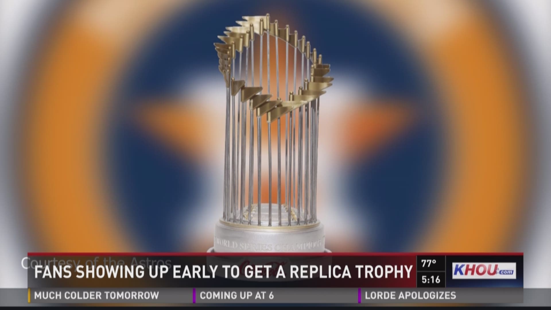 Astros fans going to Friday's game are hoping to snag one of 10,000 replica World Series Championship trophies.