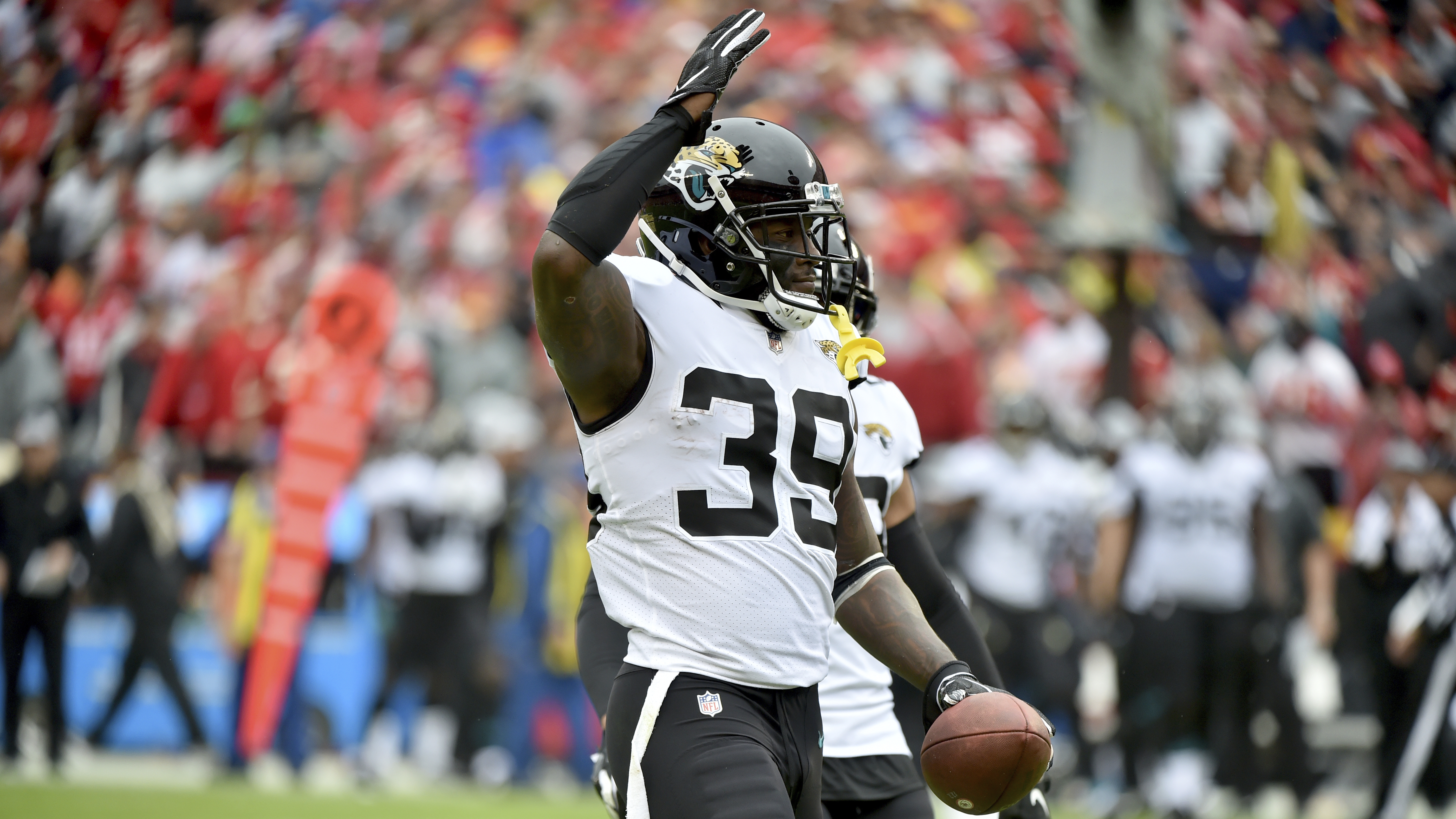 September 10, 2017: Jacksonville Jaguars free safety Tashaun Gipson (39)  enters the field prior to an NFL football game between the Houston Texans  and the Jacksonville Jaguars at NRG Stadium in Houston