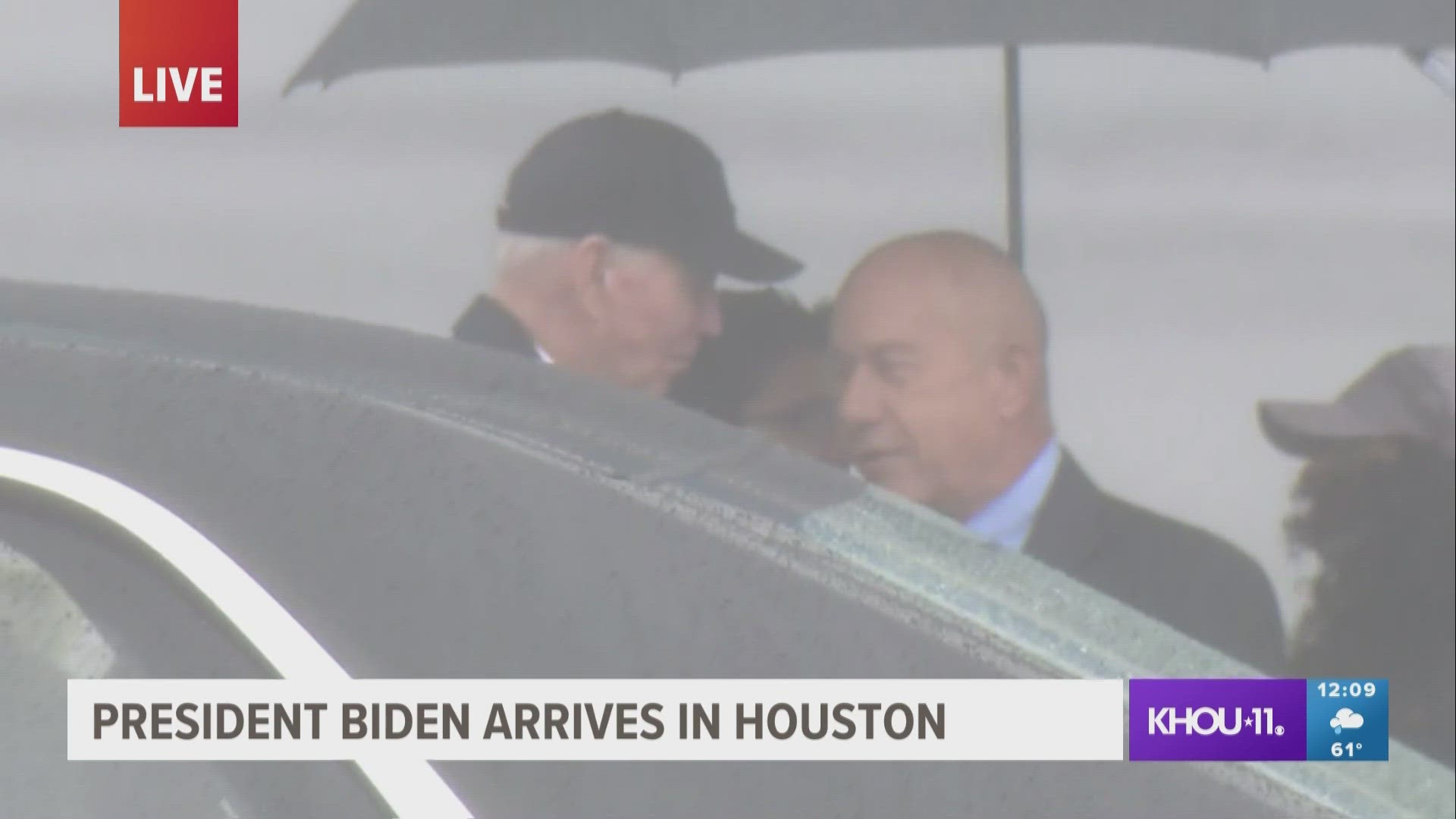 The president arrived just after 11:50 a.m. at Ellington Field.