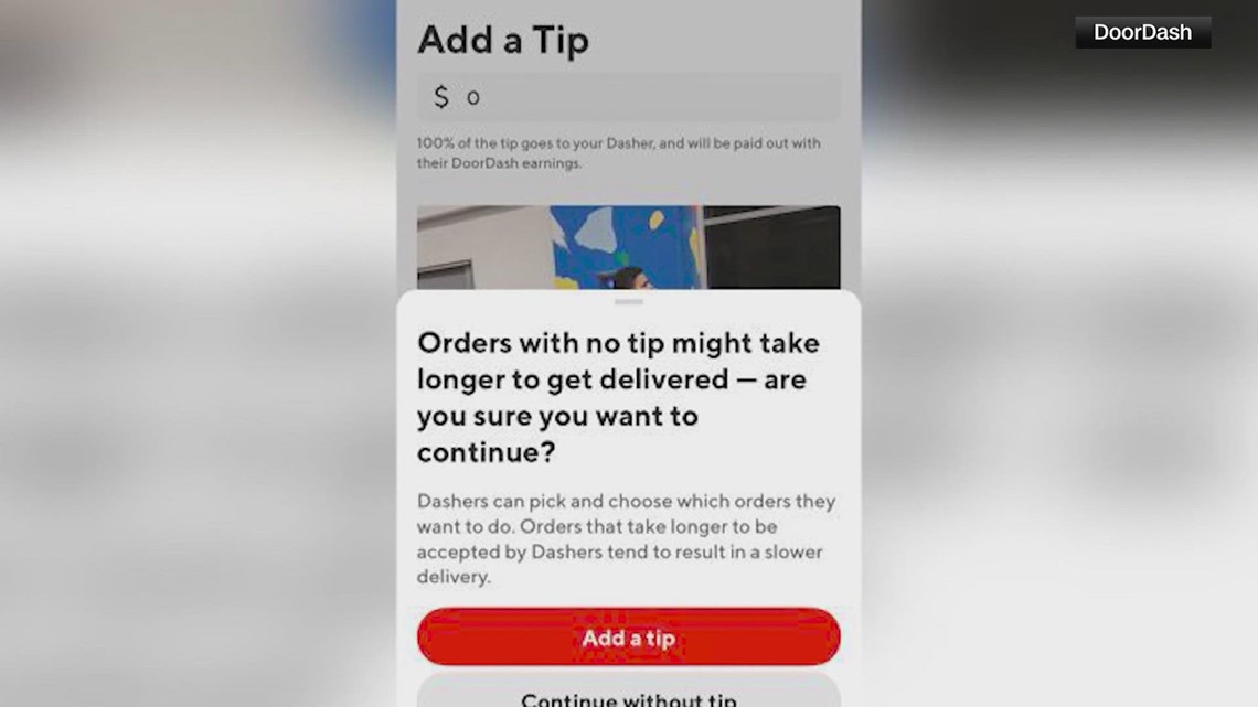 DoorDash popup says orders without tips may take longer
