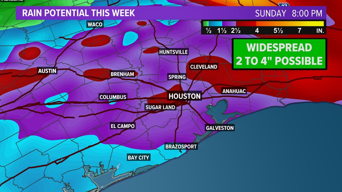 Houston, Texas weather Rain, thunderstorms expected area