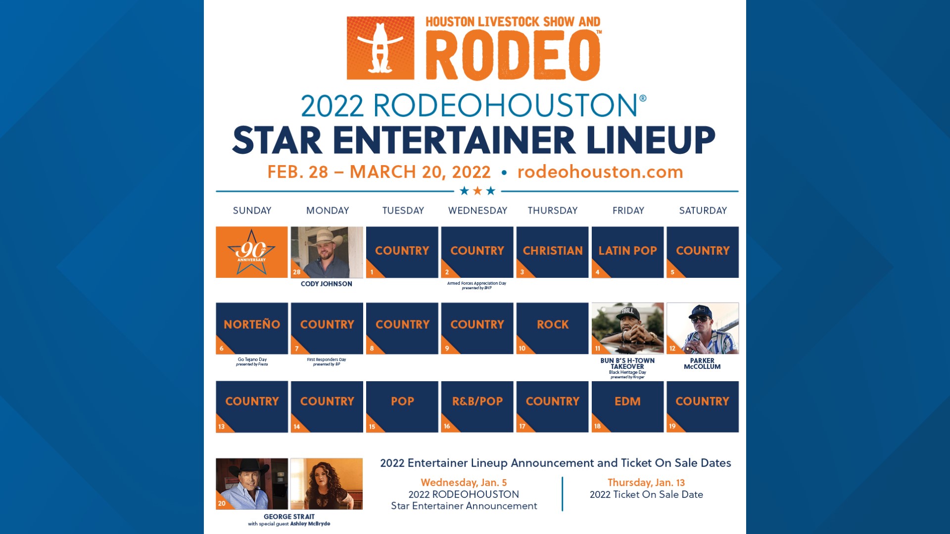 RODEOHOUSTON unveils Star Entertainer Genre Calendar for 2022