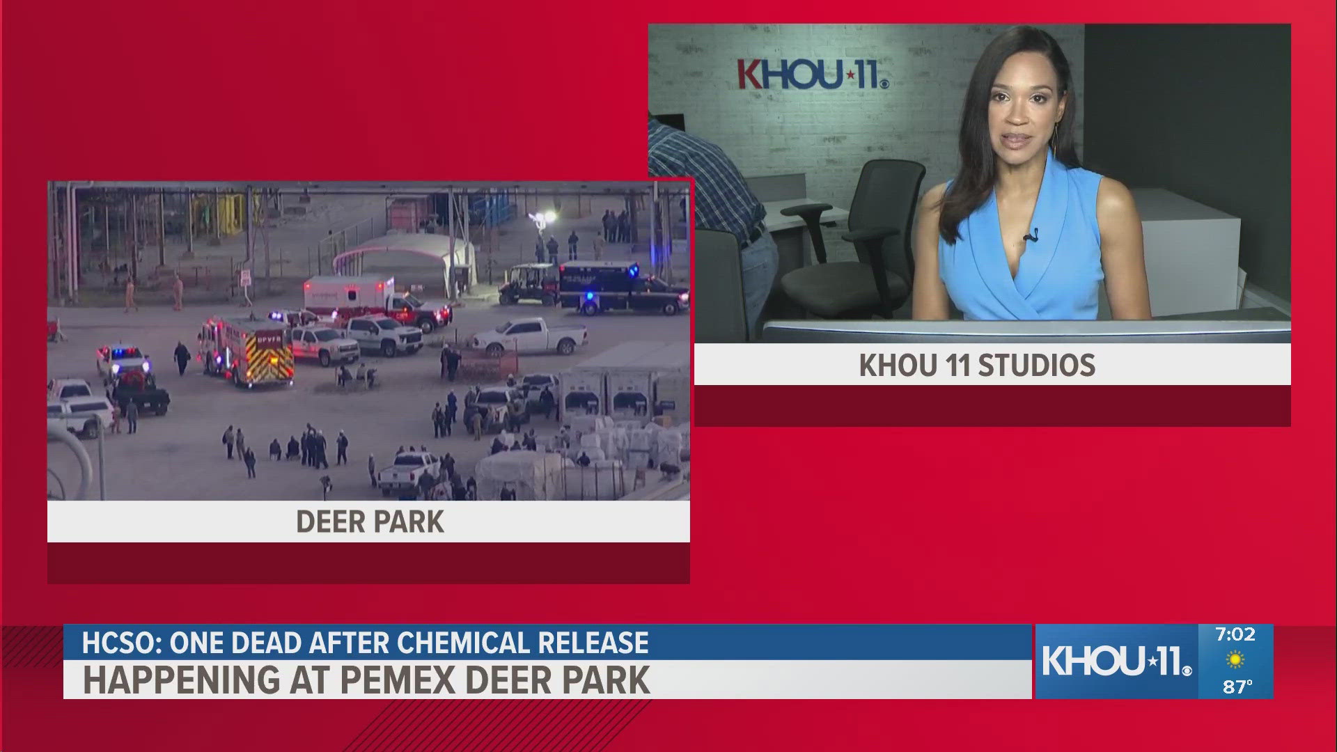 One person died, another was hospitalized and several others were injured in a chemical release at the PEMEX facility in Deer Park.