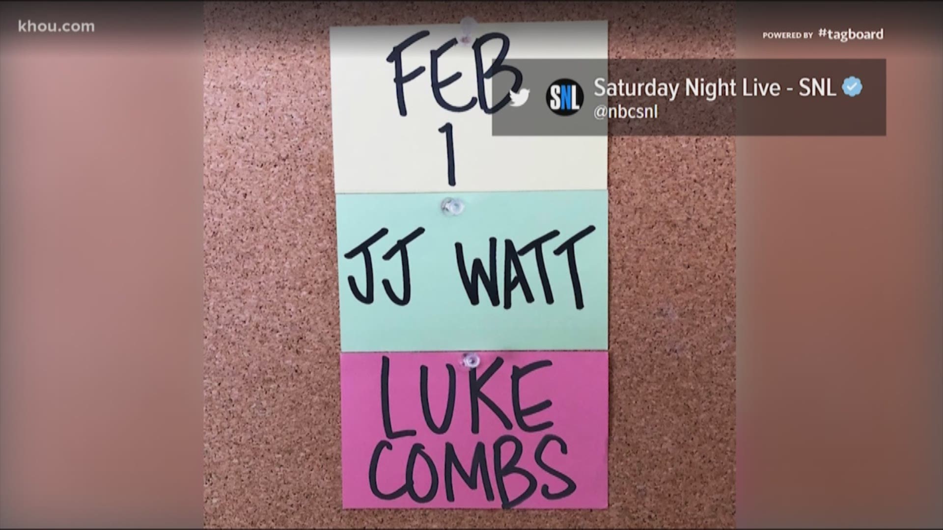 J.J. Watt will host SNL on Super Bowl weekend with Luke Combs as the musical guest.
