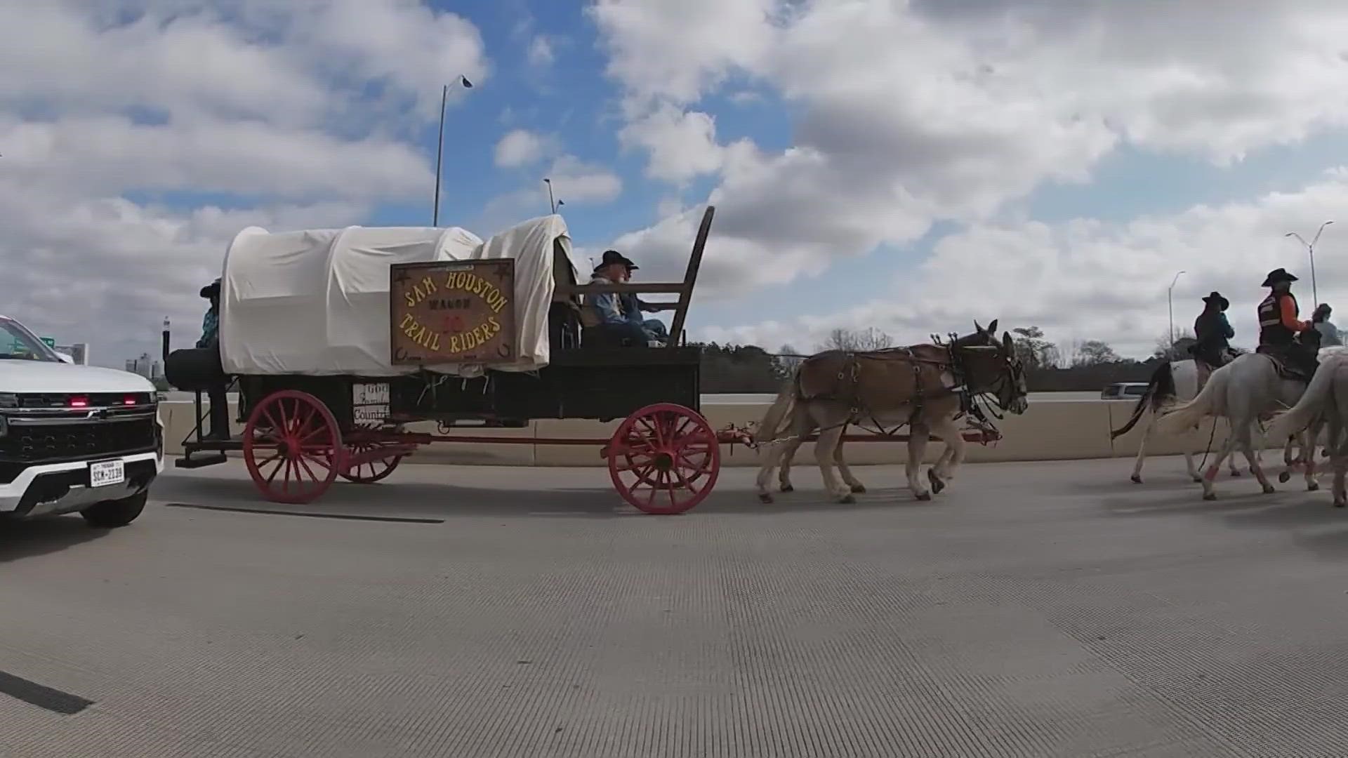 The trail rides are heading toward Houston and on Tuesday, we caught up with the Sam Houston trail riders.  They'll participate in the Rodeo Houston parade Saturday.