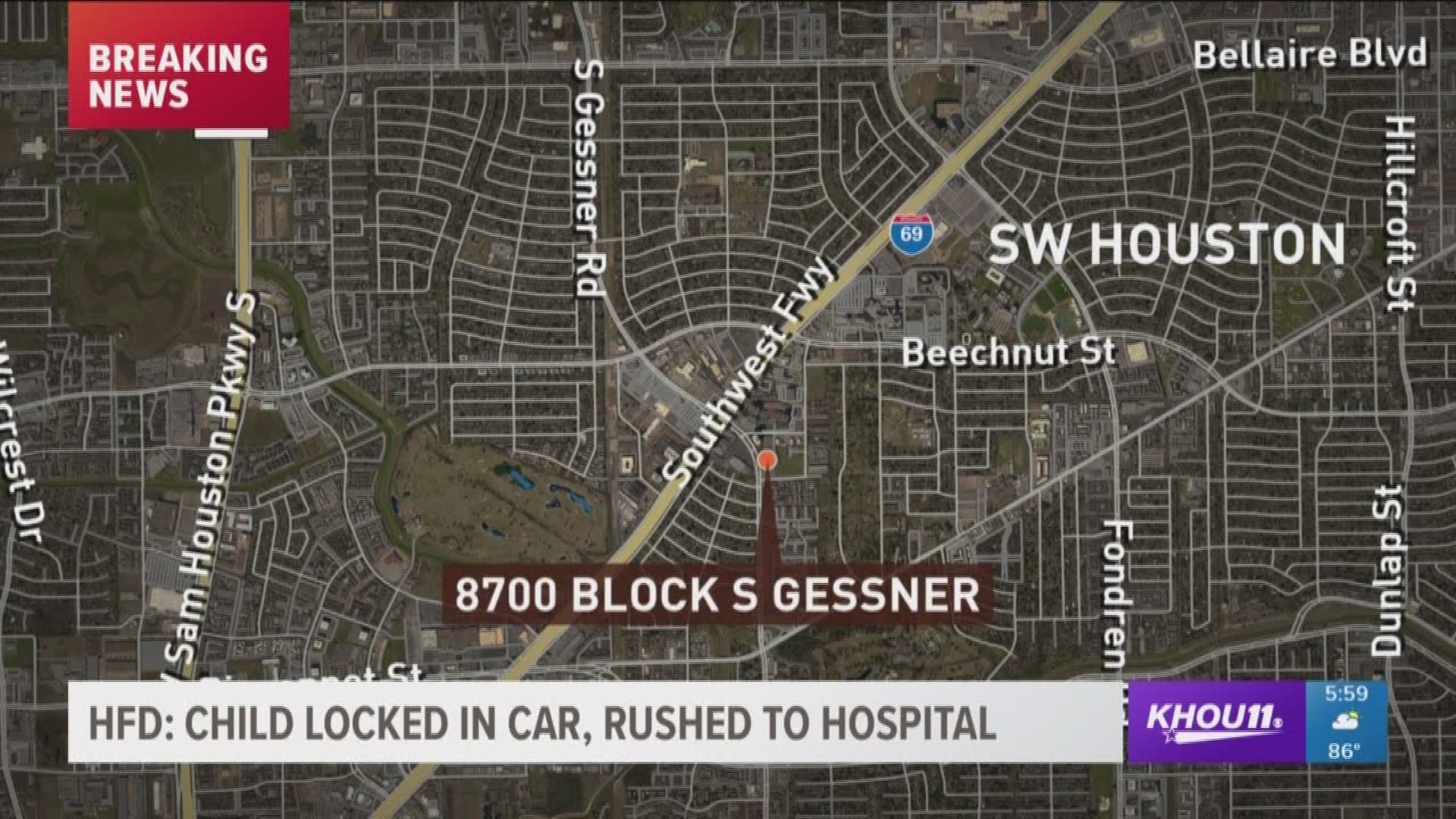 A 3-year-old child was rushed to the hospital after being left in a hot car in southwest Houston. The child was taken to Texas Children's Hospital just after 4 p.m. 