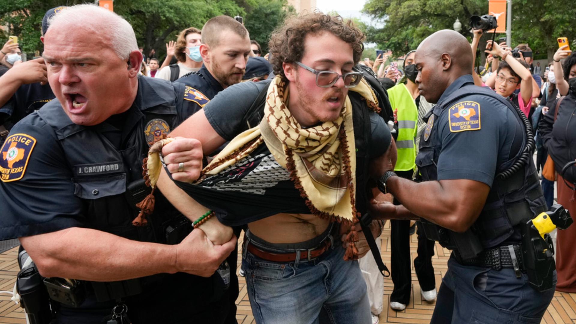 Austin police and Texas state troopers arrested dozens of people during a protest at the University of Texas Wednesday.
