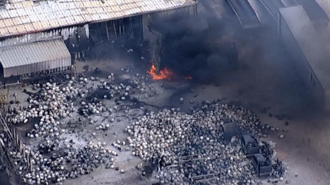 Aerials of explosion at propane facility in Brookshire, Texas