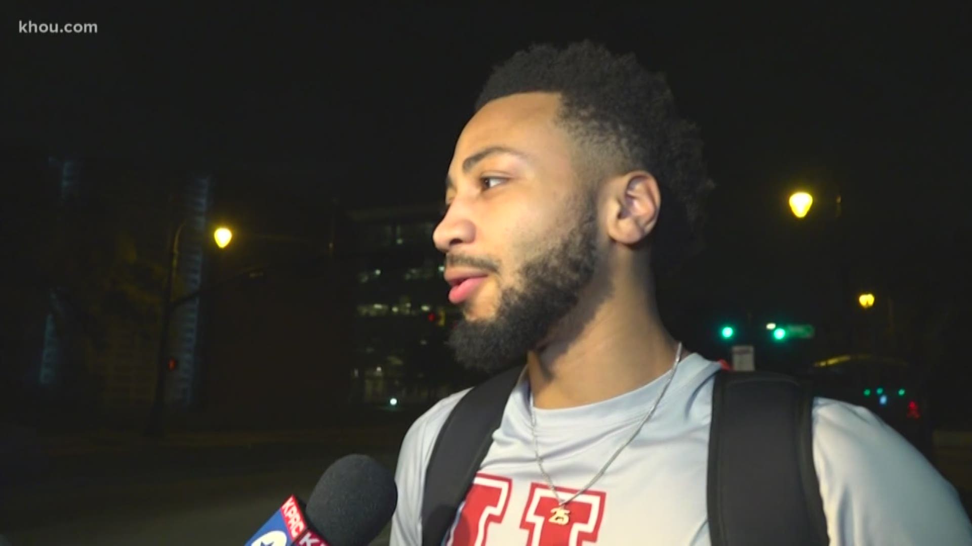The University of Houston men's basketball team arrived in Houston early Monday morning after a big win Sunday night where they advanced to the Sweet 16 in the NCAA tournament.