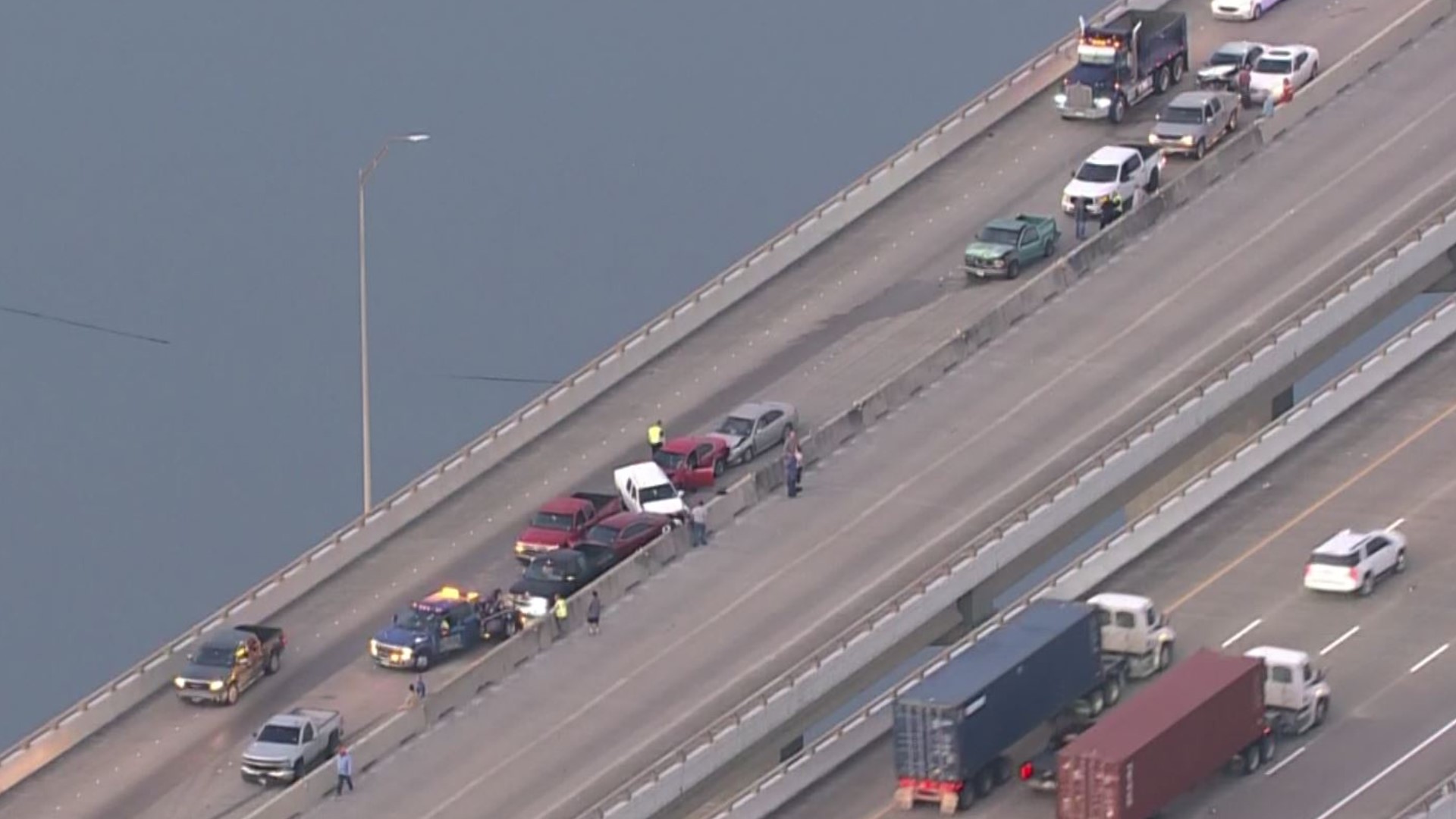 Pileup crash on the Fred Hartman Bridge early Wednesday