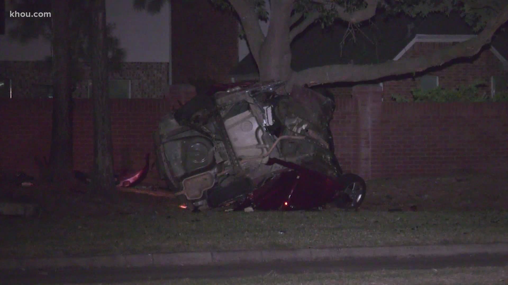 Deputies near Houston say the driver also crashed into a utility pole and tree - the innocent driver was not hurt.