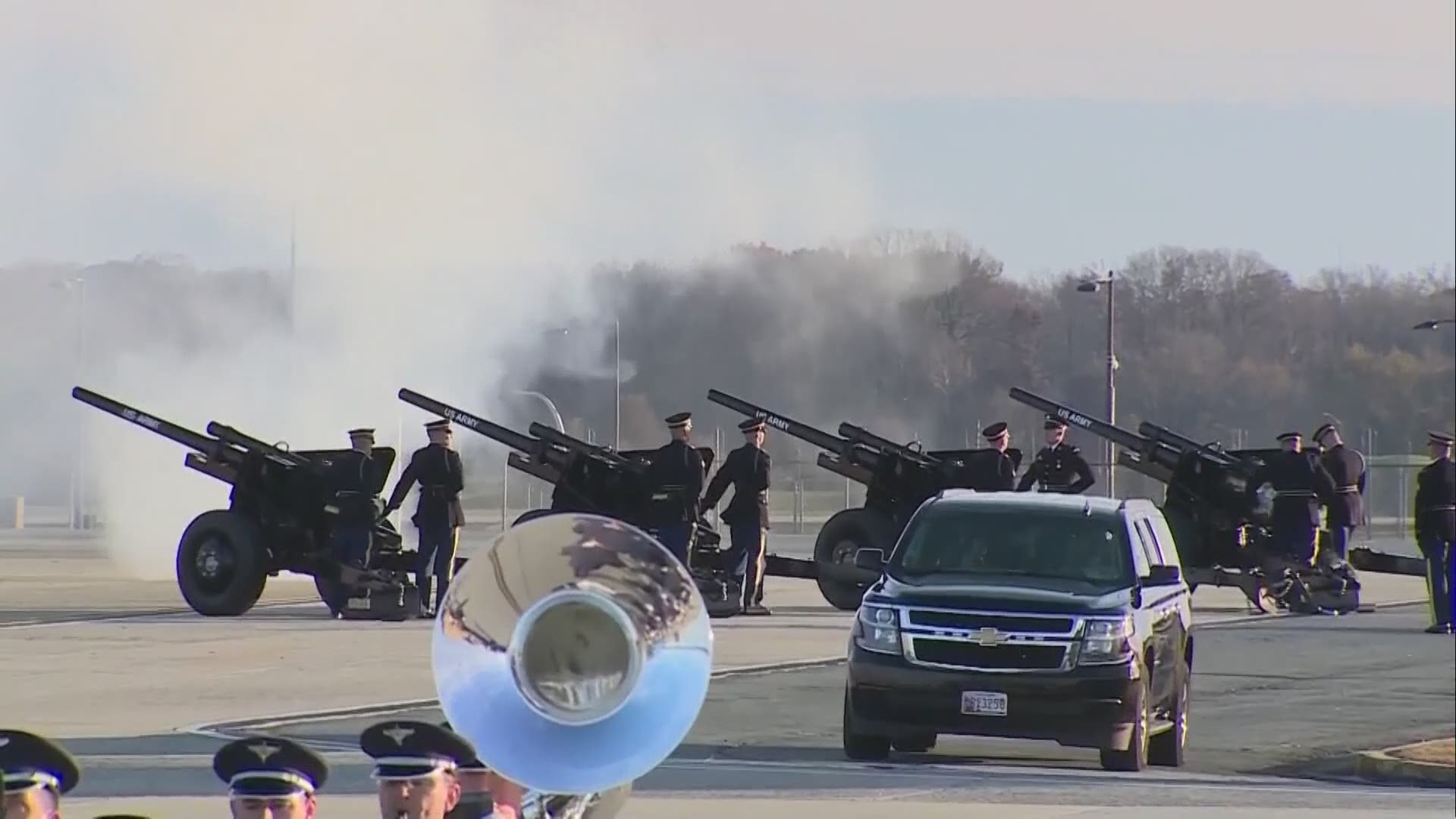 President George H.W. Bush is taken from Andrews Air Force Base to the U.S. Capitol where he will lie in state.