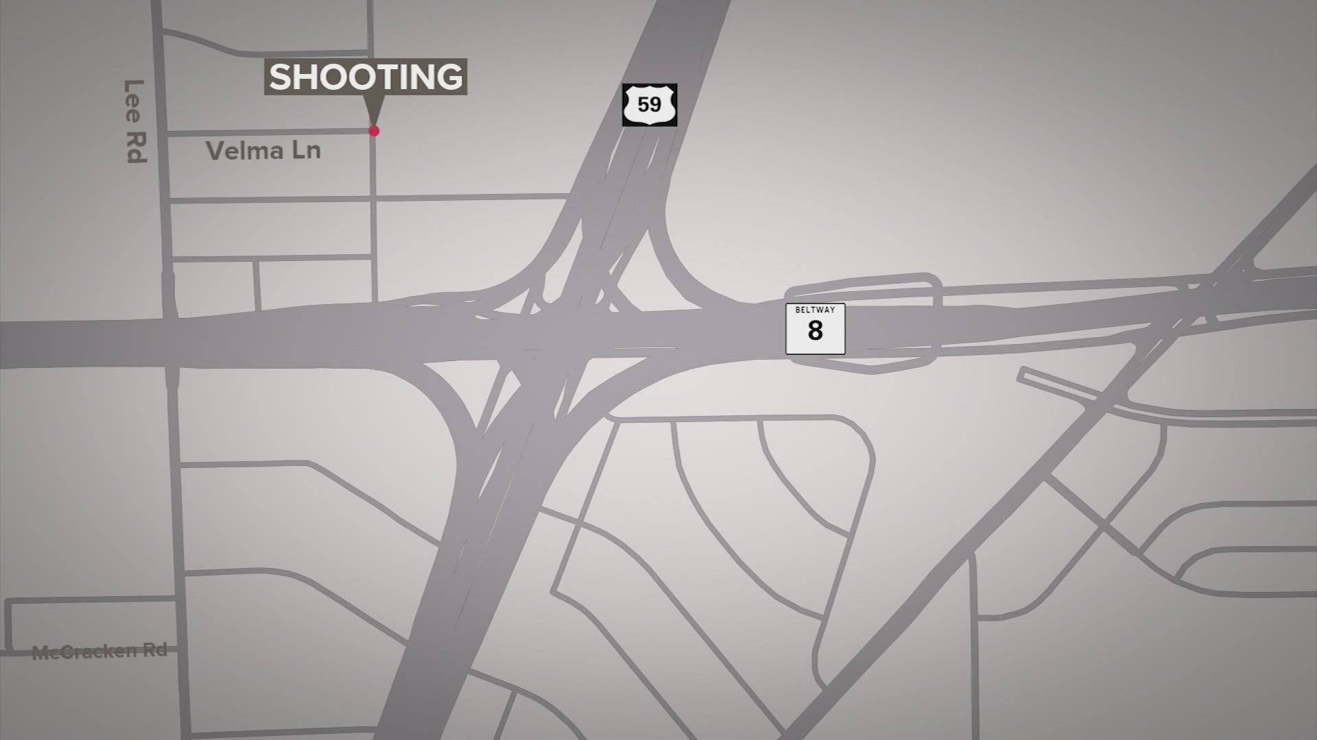 The shooting happened on Velma Lane, which is near where I-69 and Beltway 8 meet.