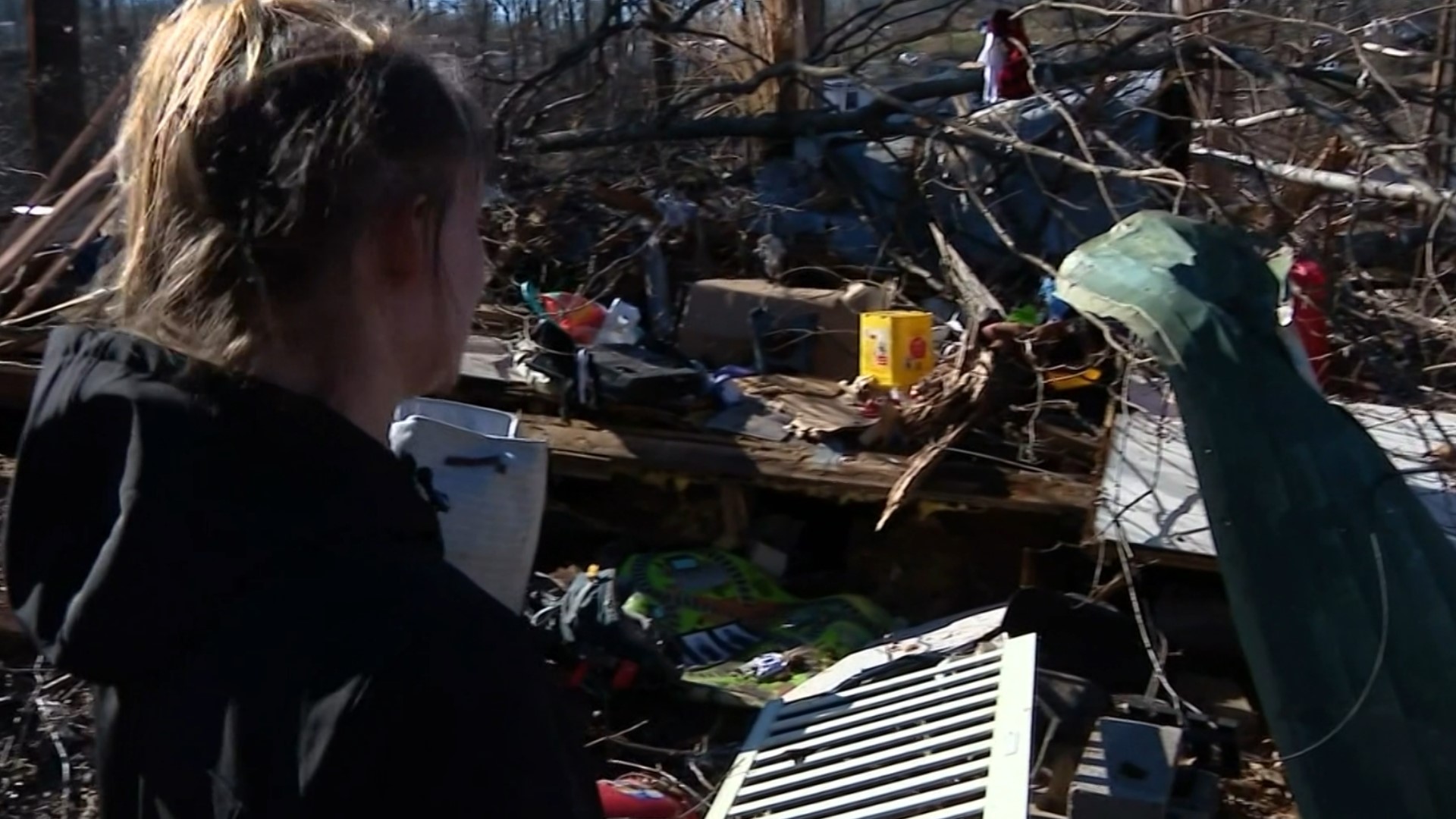 Sydney Moore told a Nashville television station that the storm ripped the roof off their home and lifted the child's bassinet into the air.