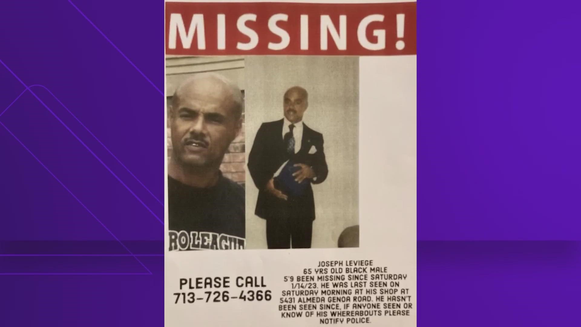 Joseph Lynn Leviege was last seen heading to work on Jan. 14. His car was later found damaged in the middle of the road a block away from his job.