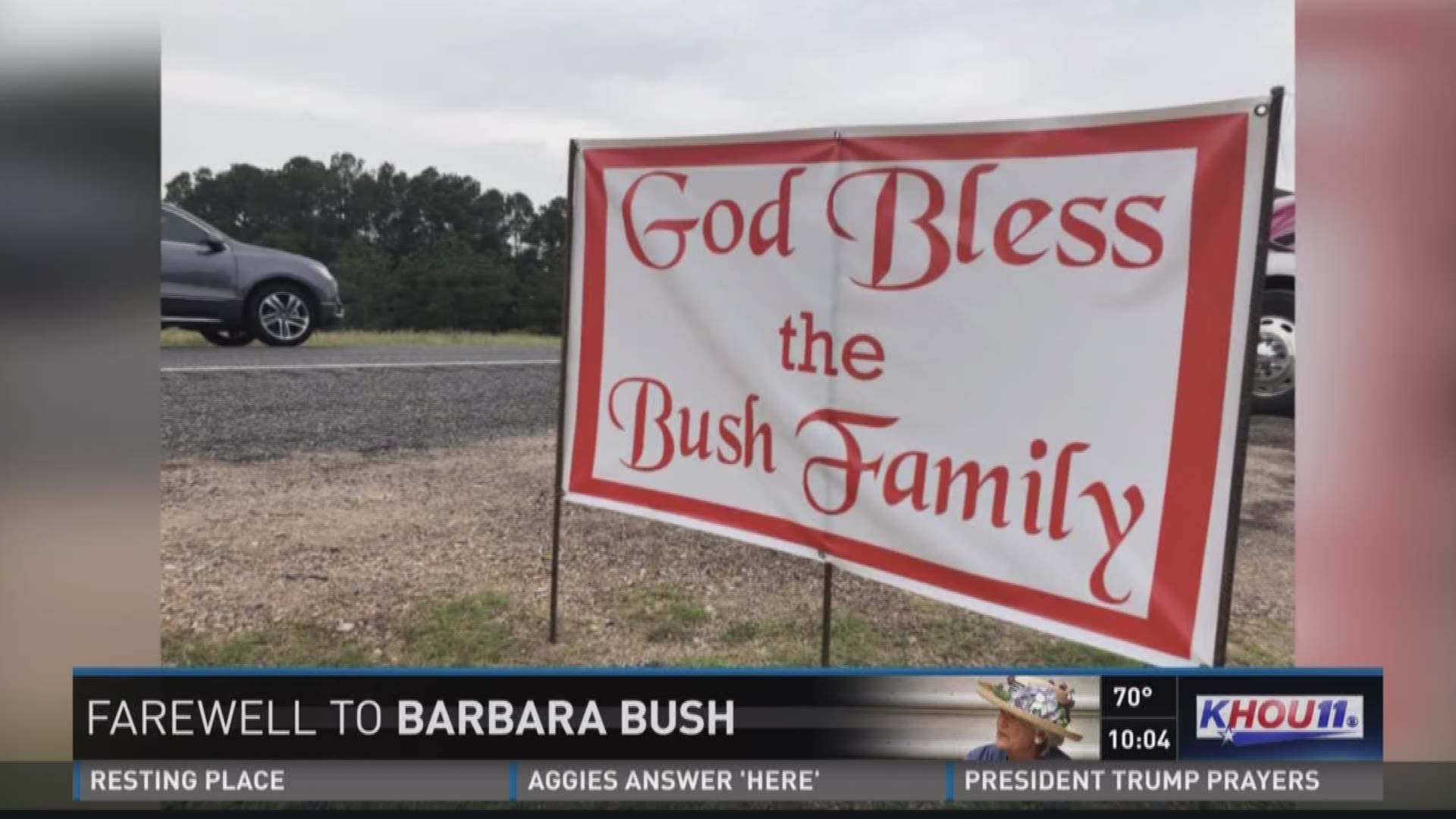 Road messages of hope, love a s thousands bid farewell to Barbara Bush 