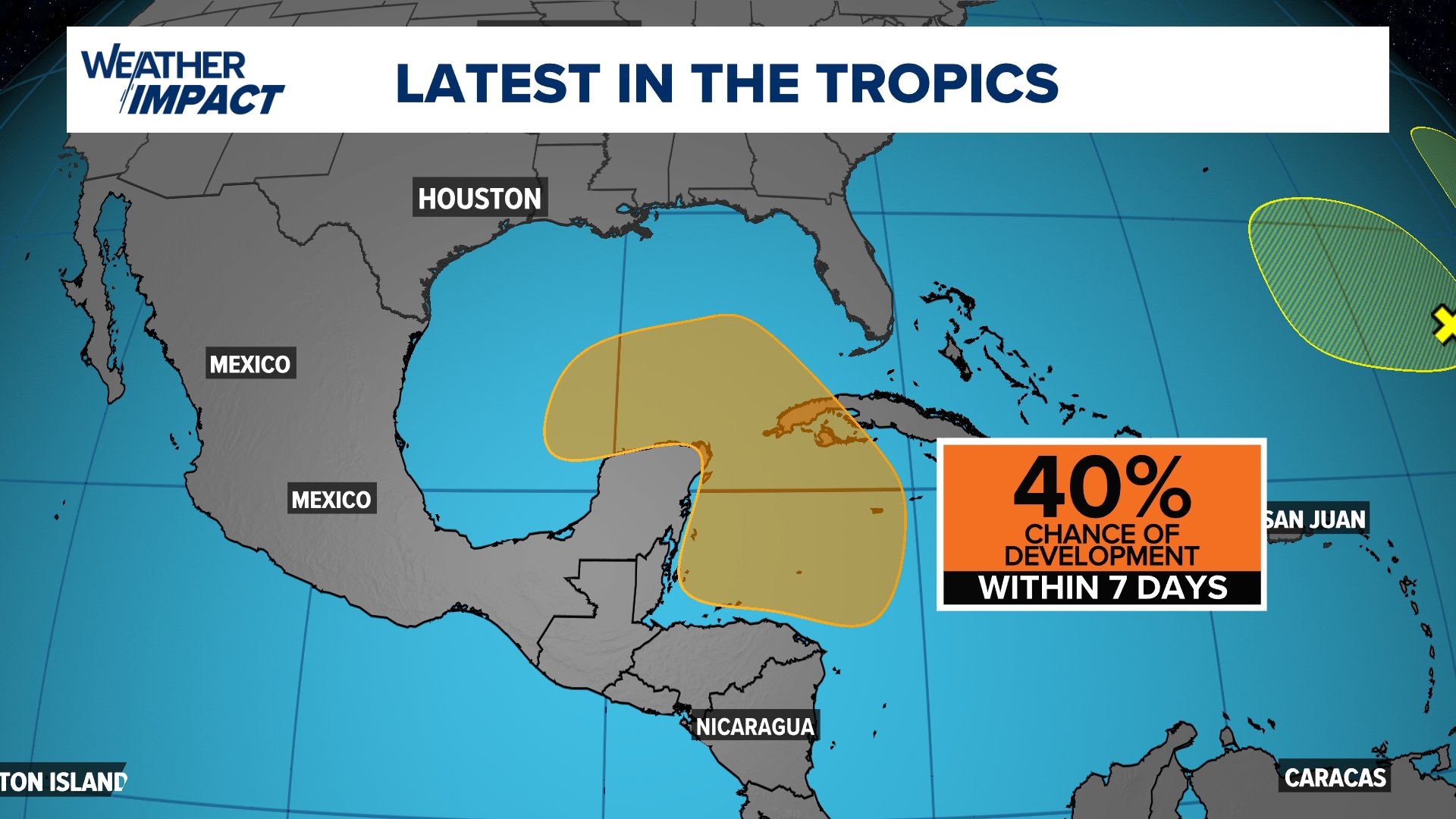 The area now has a 50 percent chance of development and could go anywhere in the Gulf of Mexico.