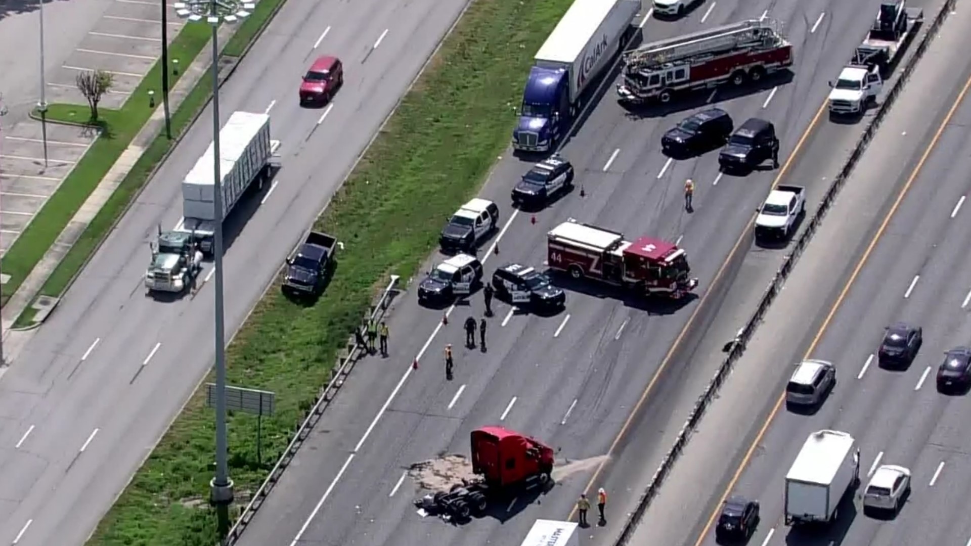 The East Freeway eastbound near Federal was shut down Friday due to a wreck and HazMat spill.