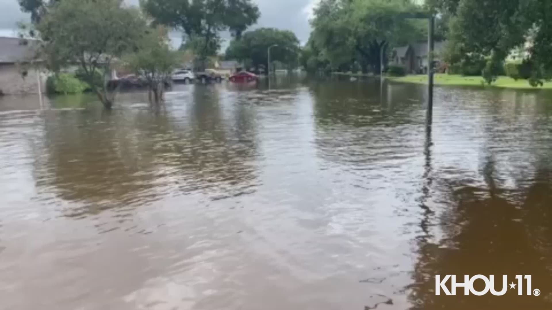 Heavy rains from Tropical Storm Beta left a neighborhood in southeast Houston flooded.