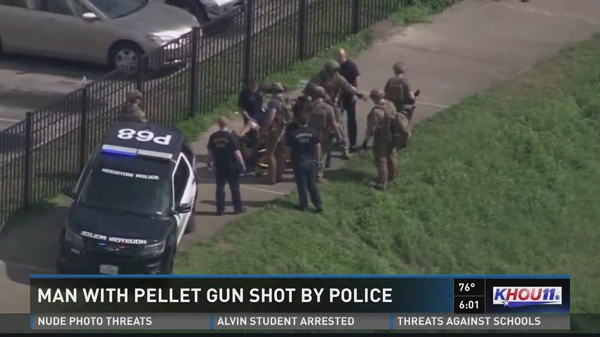 A homeless man who was shot by HPD officers Friday morning was armed with a pellet gun -- not a semi-automatic gun as officers first thought. Police say the man refused to drop his weapon during a standoff along Greens Bayou so the SWAT team was called in