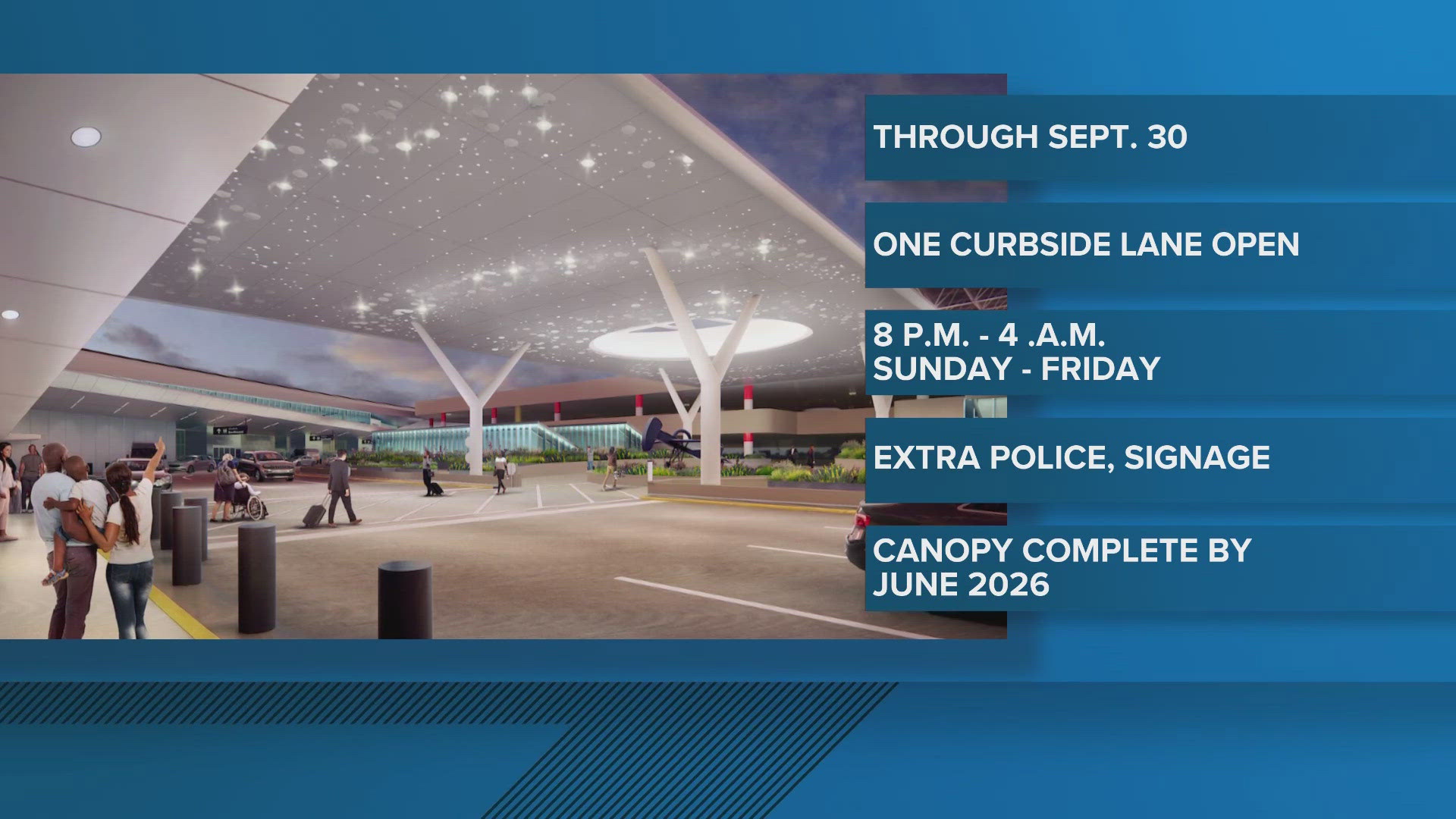 A major construction project at Hobby Airport is now underway. The airport is building a new overhead departures canopy, causing overnight traffic changes.