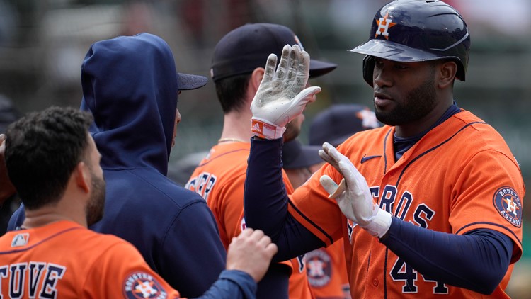 Alvarez hits 2 of Astros' 7 HRs in 10-1 win over A's