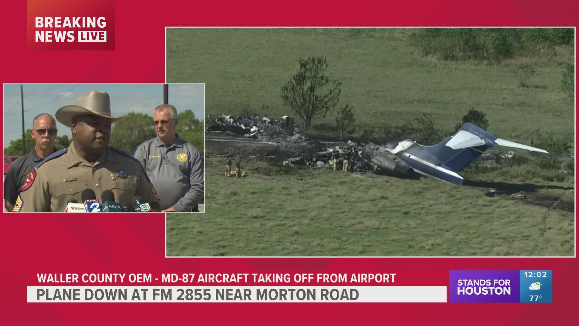 DPS and Waller County officials give an update after a plane is engulfed in flames.