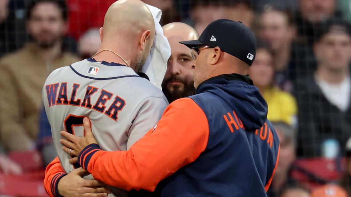 Walker left the game after being hit in the head in the ninth inning of Houston's 6-3 win over the Red Sox, and said...